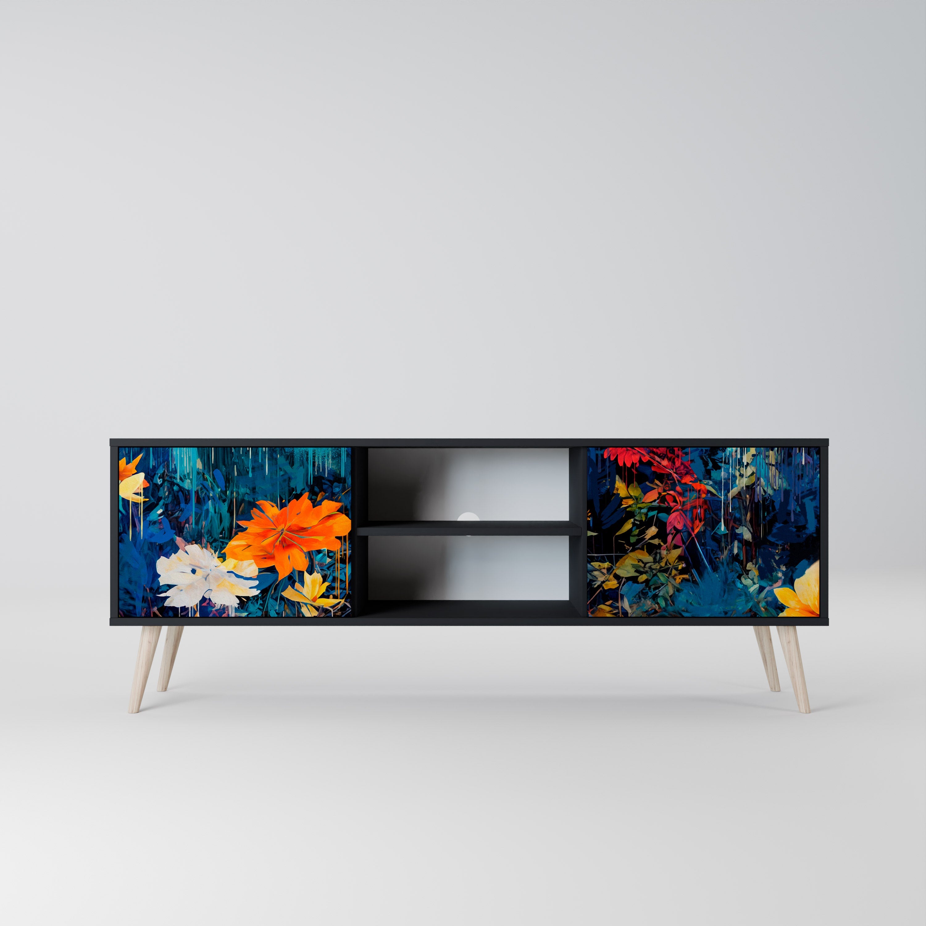 MIDNIGHT BLOSSOM TV-Lowboard mit 2 Türen in Schwarz