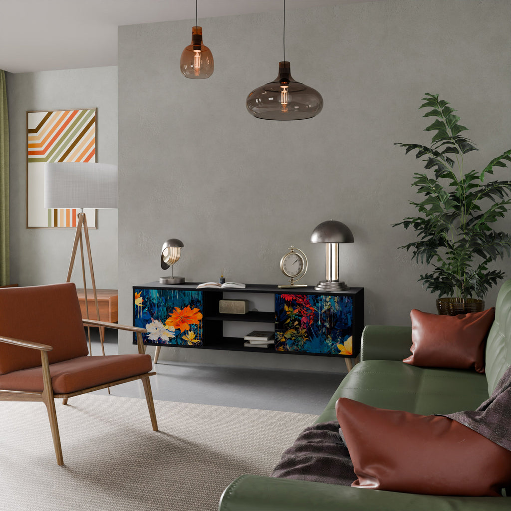 MIDNIGHT BLOSSOM TV-Lowboard mit 2 Türen in Schwarz