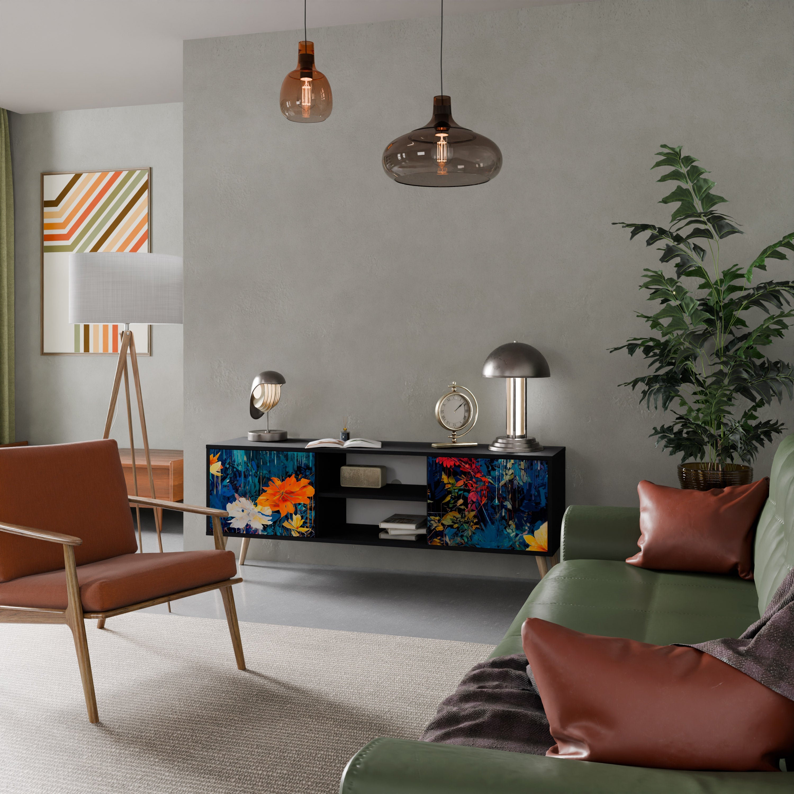 MIDNIGHT BLOSSOM TV-Lowboard mit 2 Türen in Schwarz