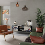 JAPANESE LANDSCAPE 2-Door TV Stand in Black Finish