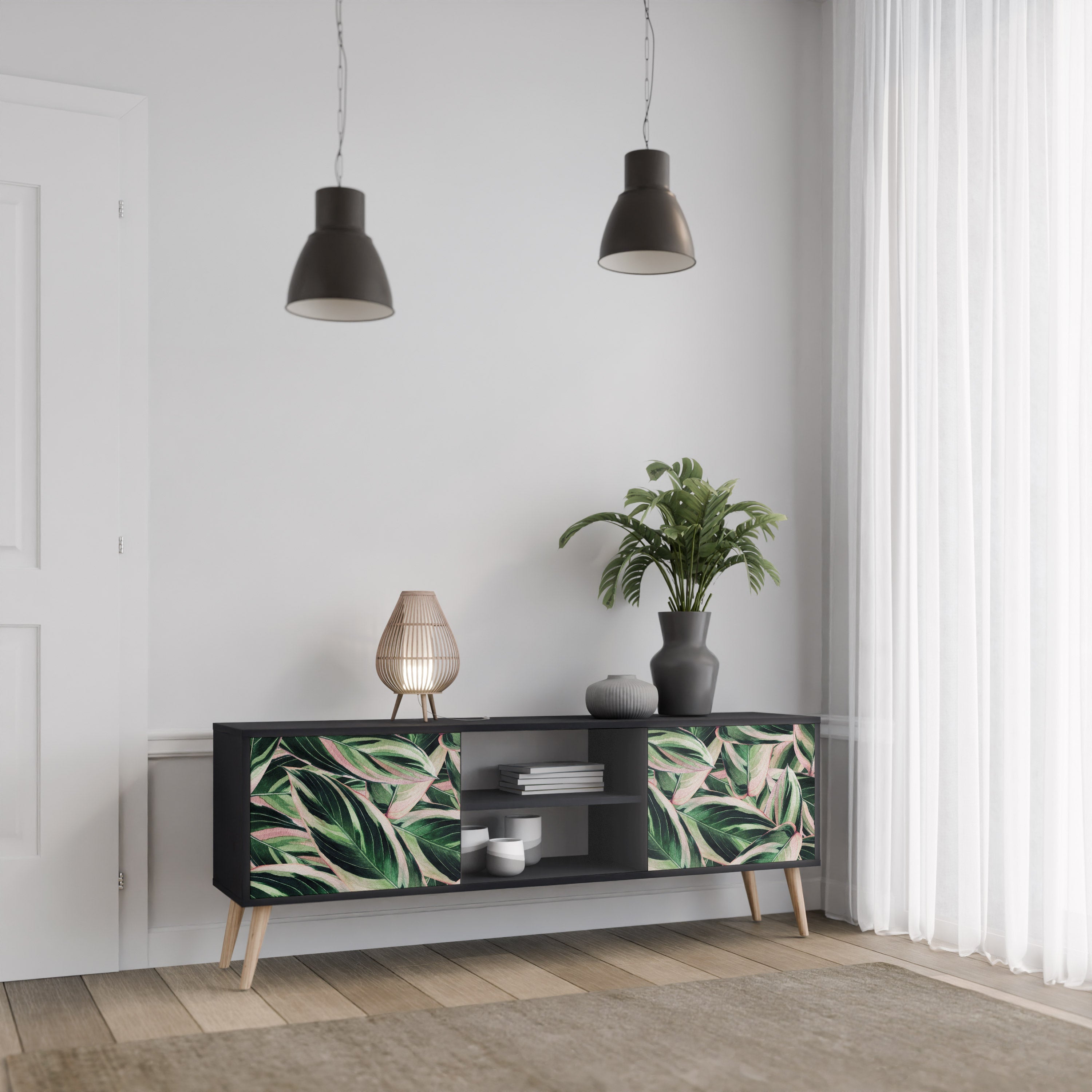 EERIE STROMANTHE 2-Door TV Stand in Black Finish