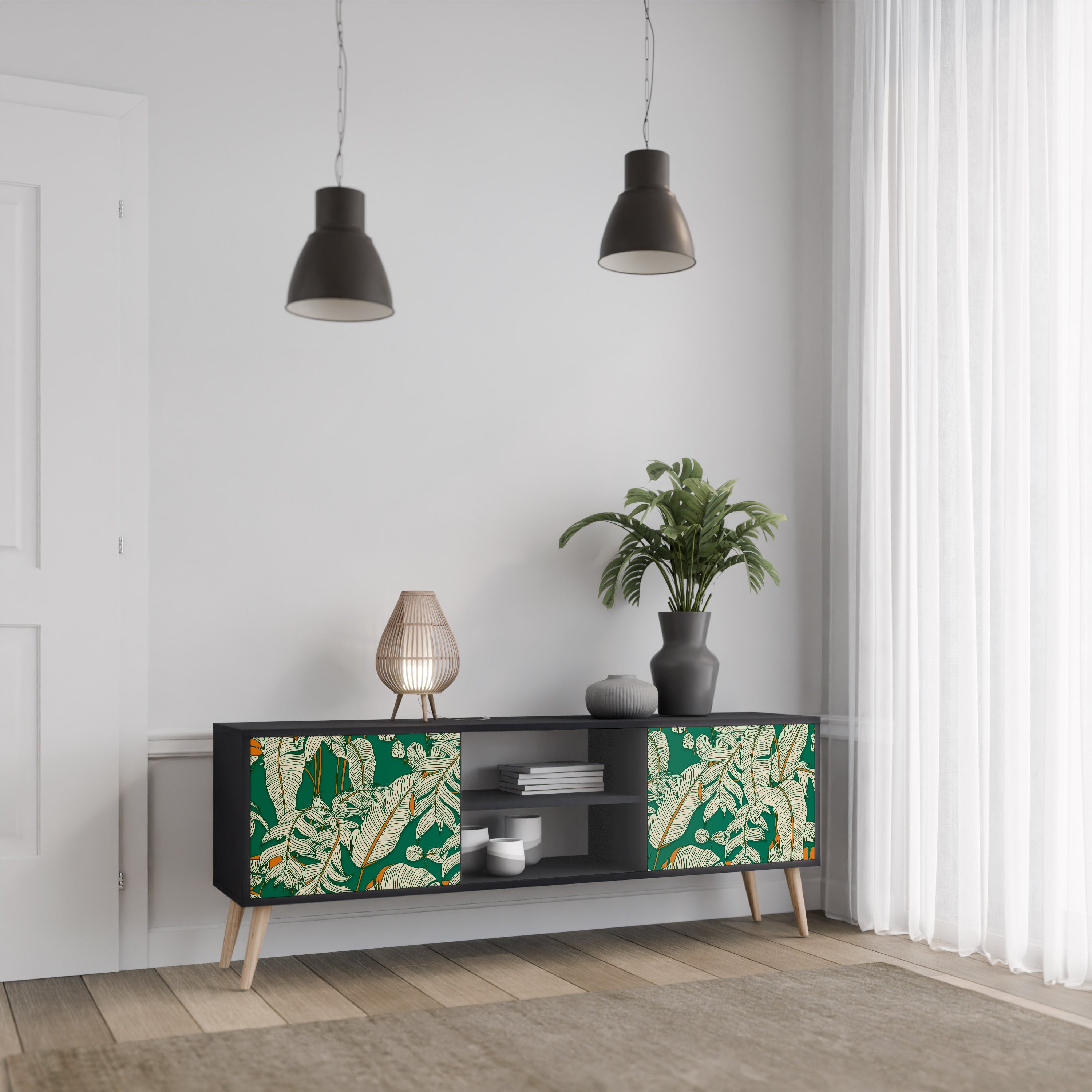 VERDANT PLEASURES 2-Door TV Stand in Black Finish