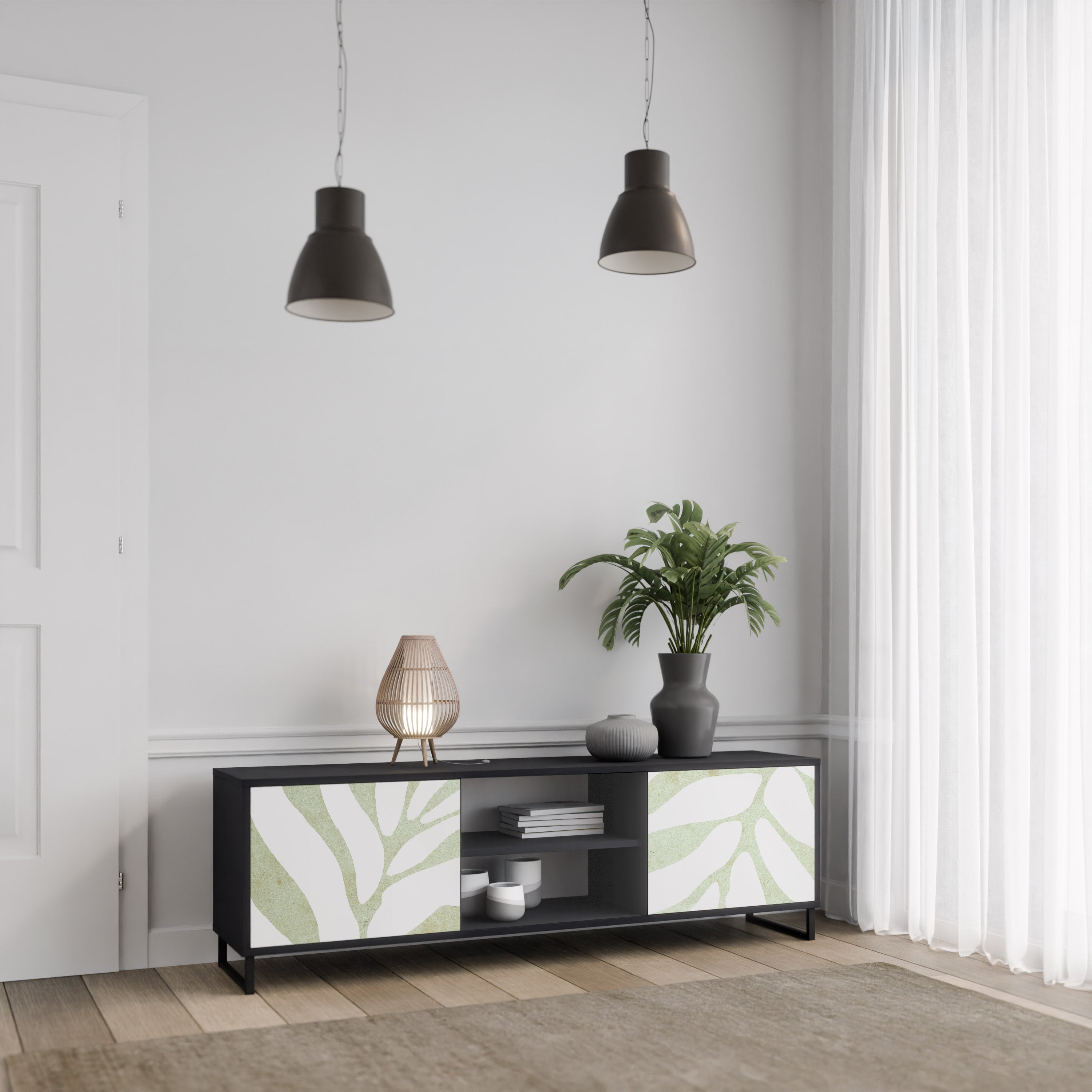 BOTANICAL SPARK TV-Lowboard mit 2 Türen in Schwarz