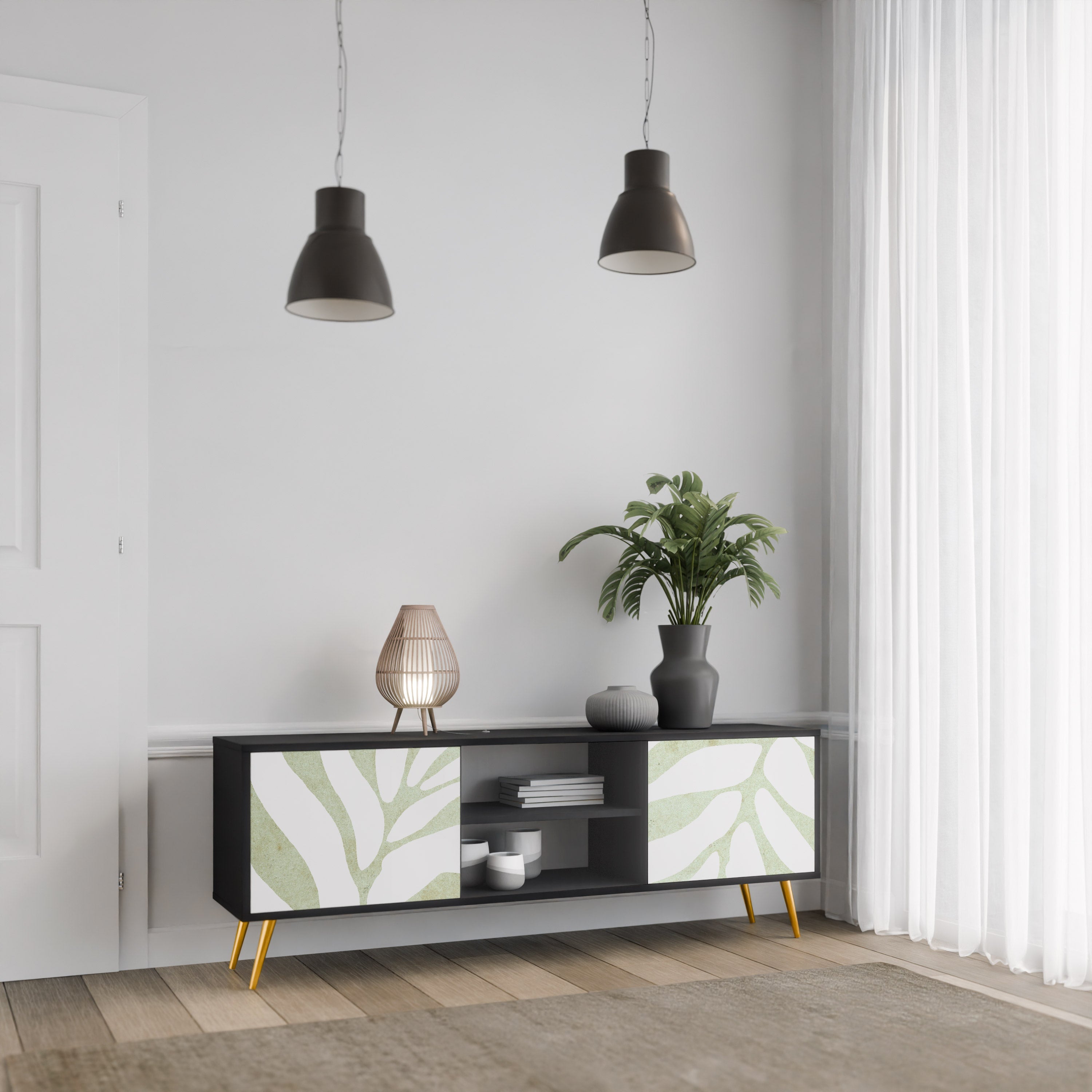 BOTANICAL SPARK TV-Lowboard mit 2 Türen in Schwarz