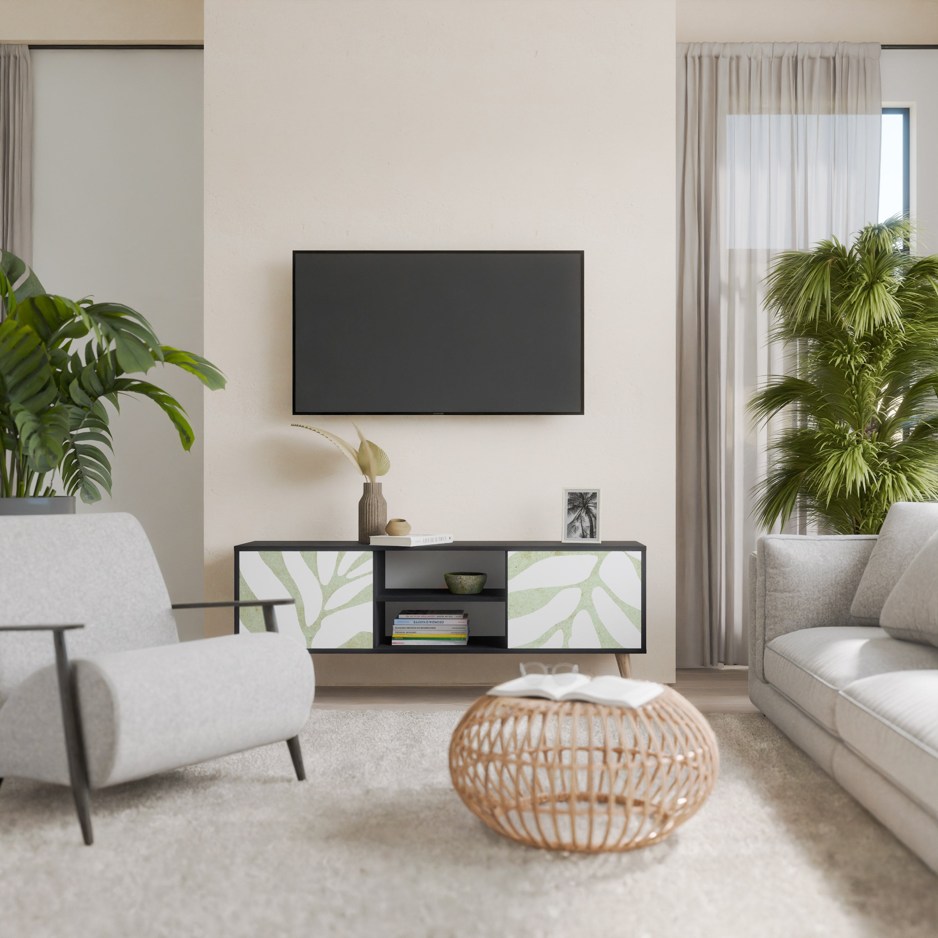 BOTANICAL SPARK TV-Lowboard mit 2 Türen in Schwarz