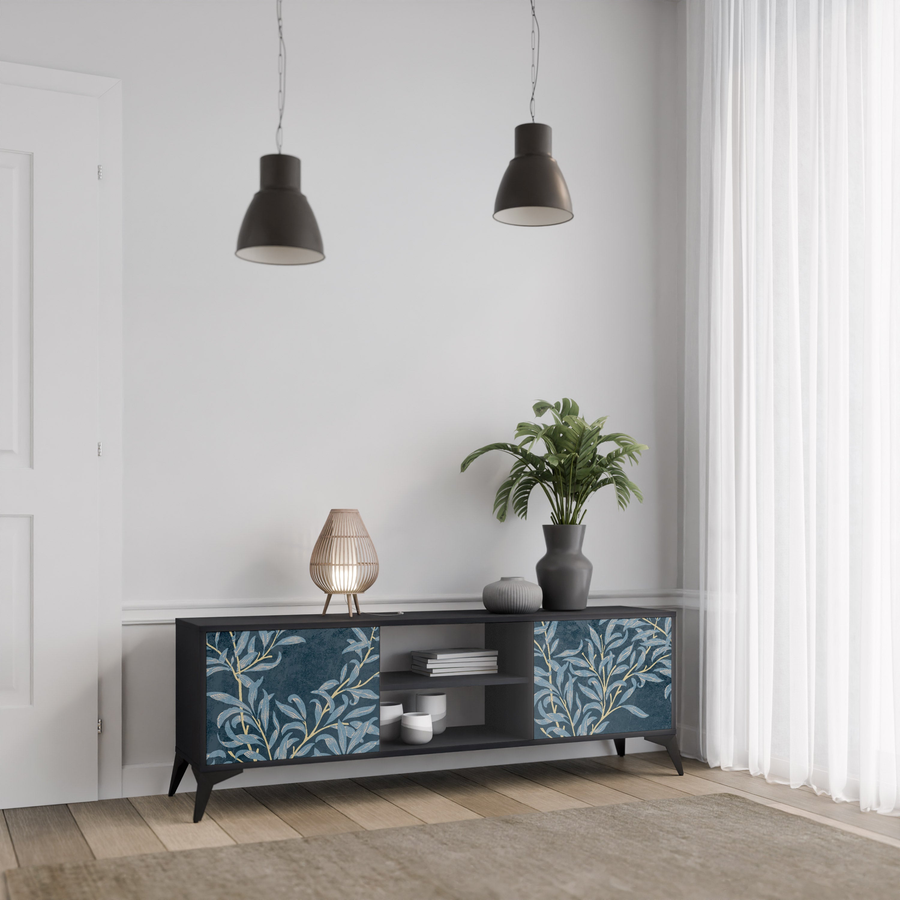 BLUE LEAVES TV-Lowboard mit 2 Türen in Schwarz