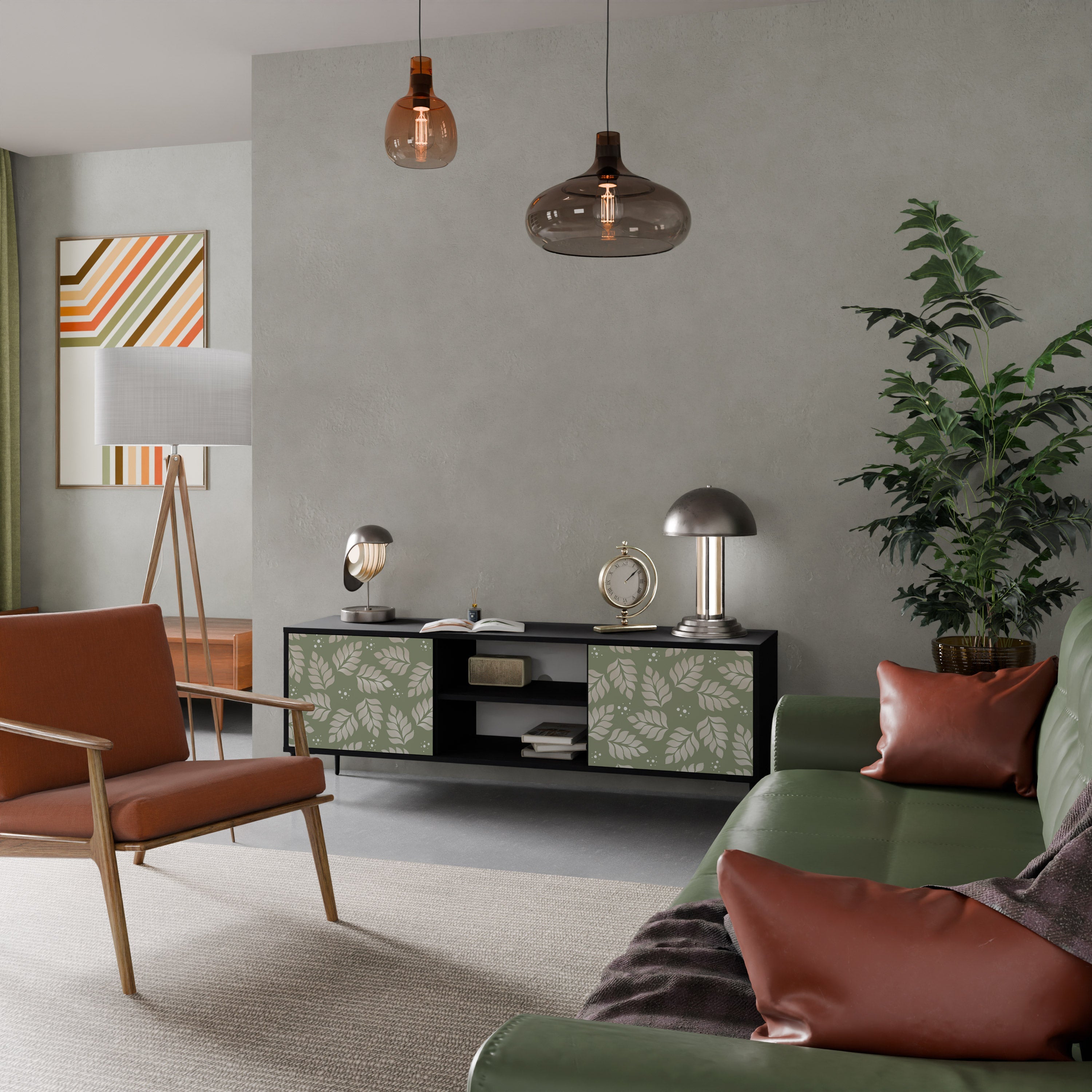 LEAVES ON GREEN TV-Lowboard mit 2 Türen in Schwarz