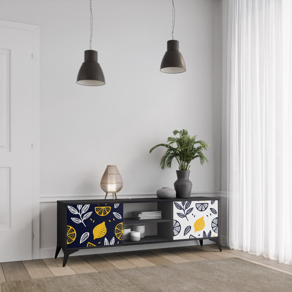 CITRUS BLACK AND WHITE TV-Lowboard mit 2 Türen in Schwarz