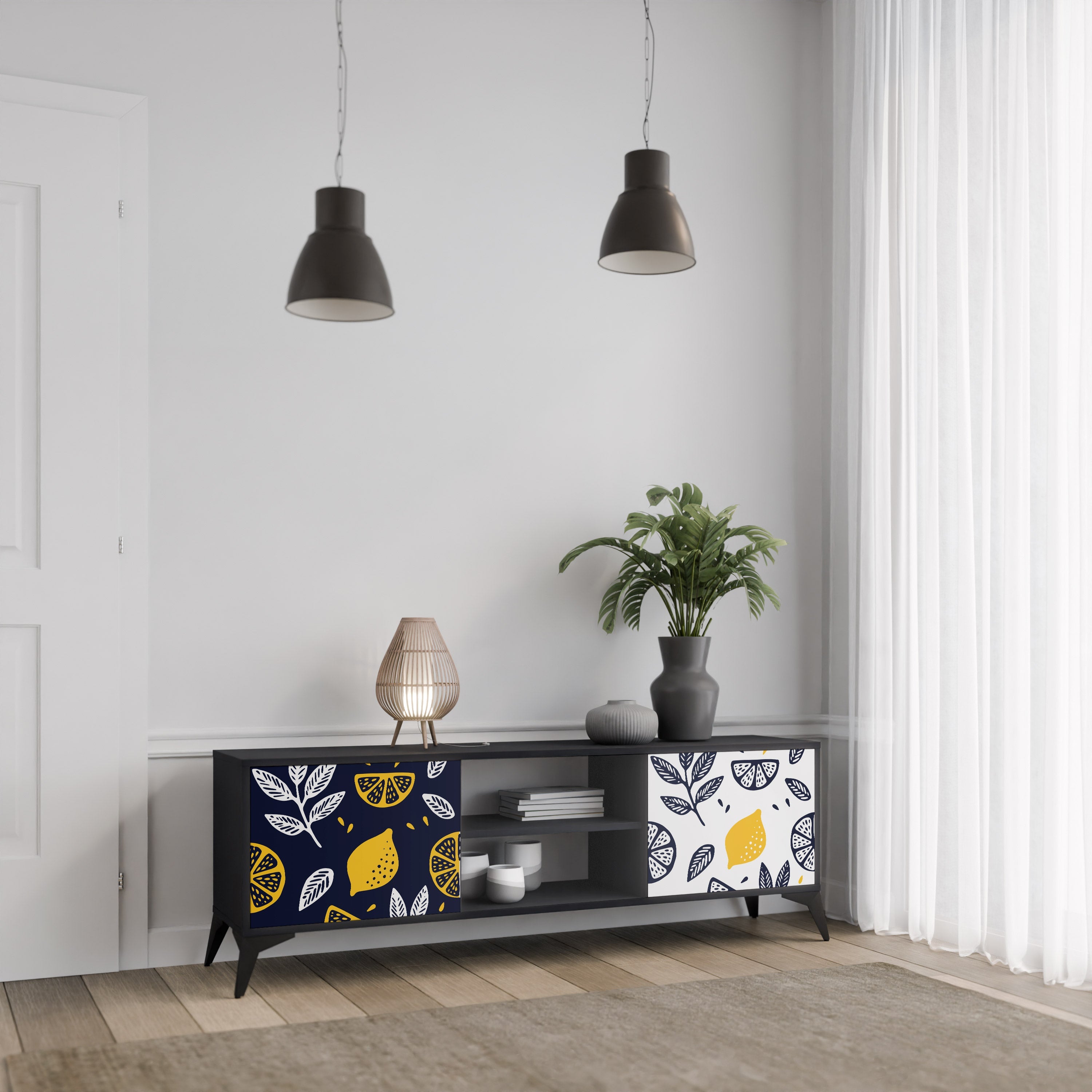 CITRUS BLACK AND WHITE TV-Lowboard mit 2 Türen in Schwarz