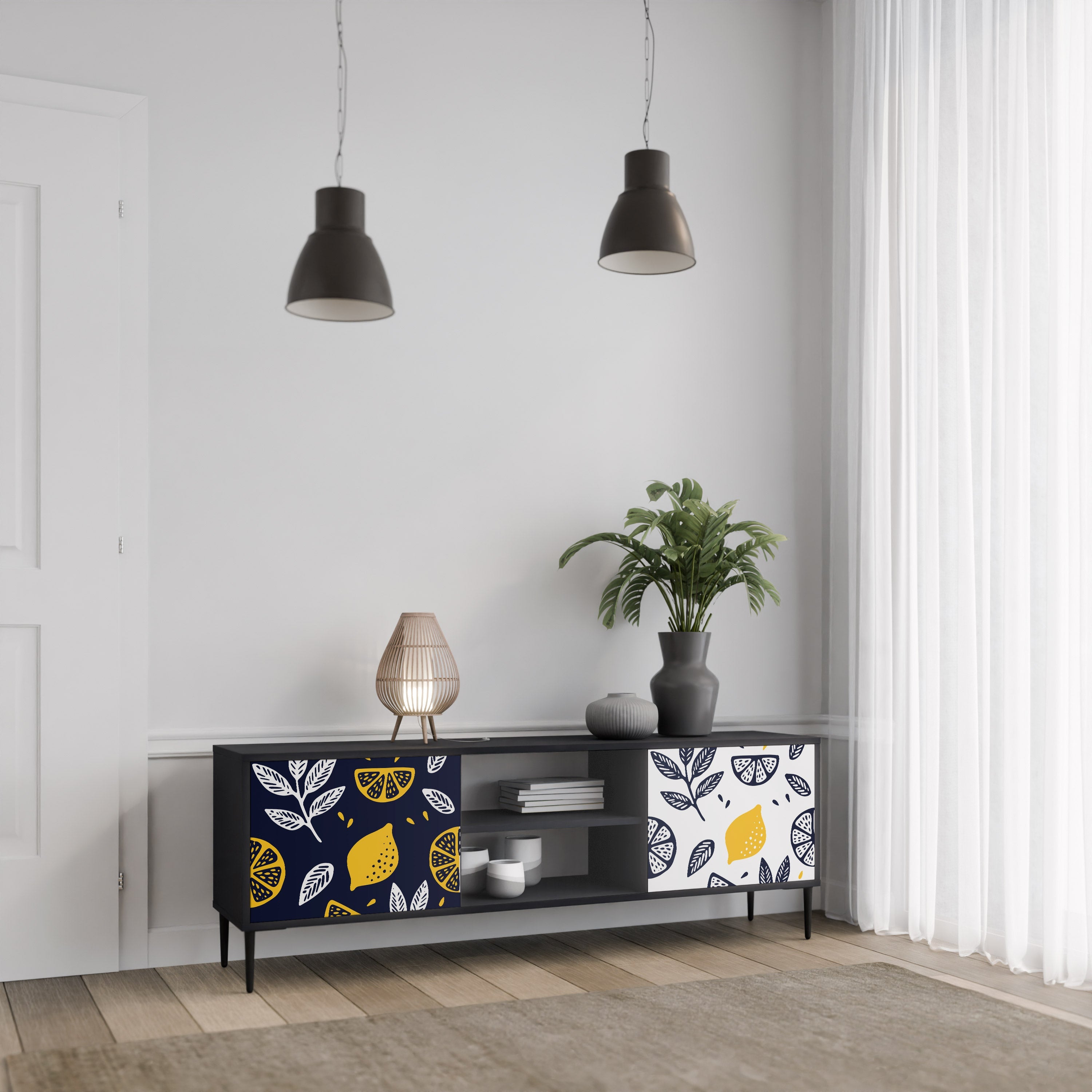 CITRUS BLACK AND WHITE TV-Lowboard mit 2 Türen in Schwarz