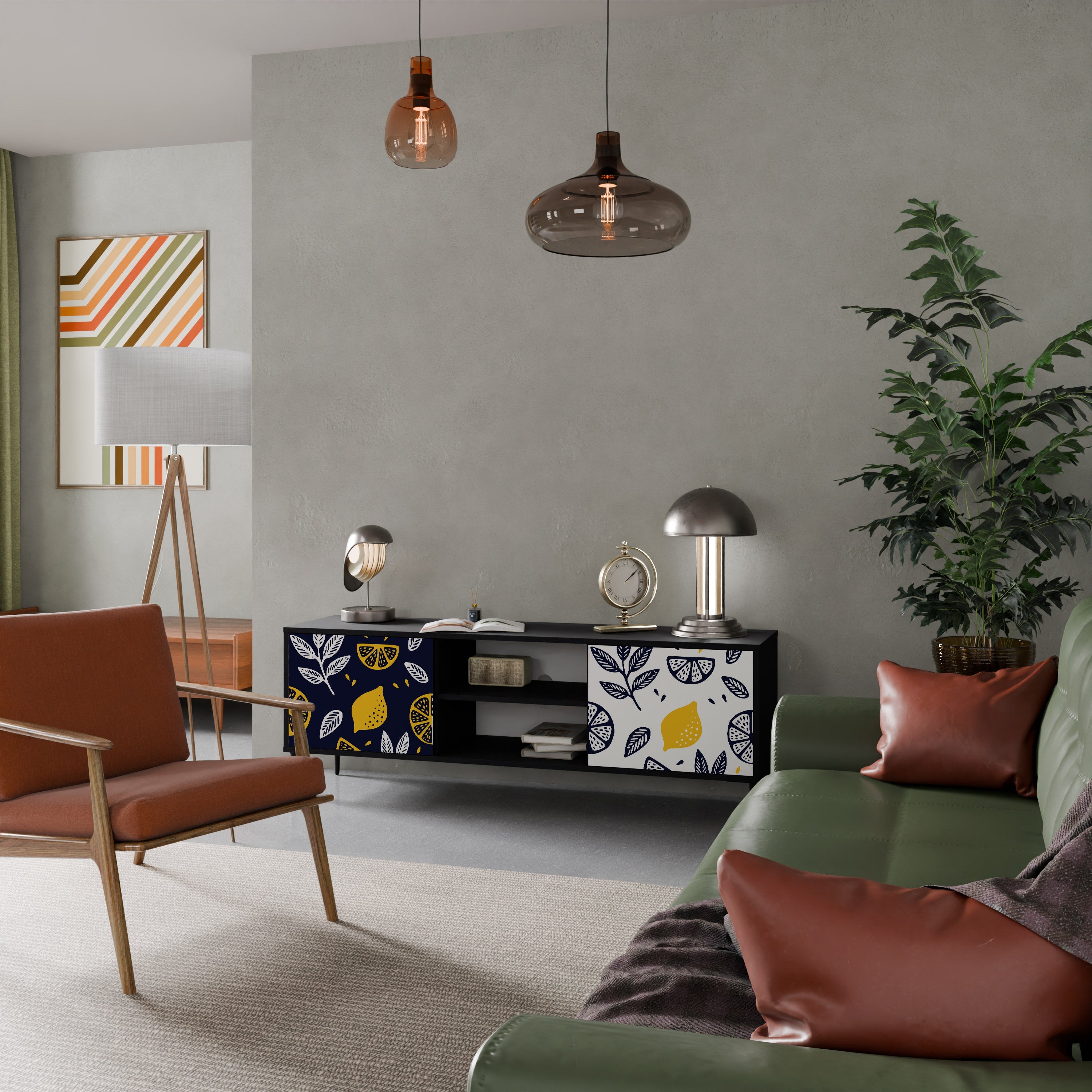 CITRUS BLACK AND WHITE TV-Lowboard mit 2 Türen in Schwarz