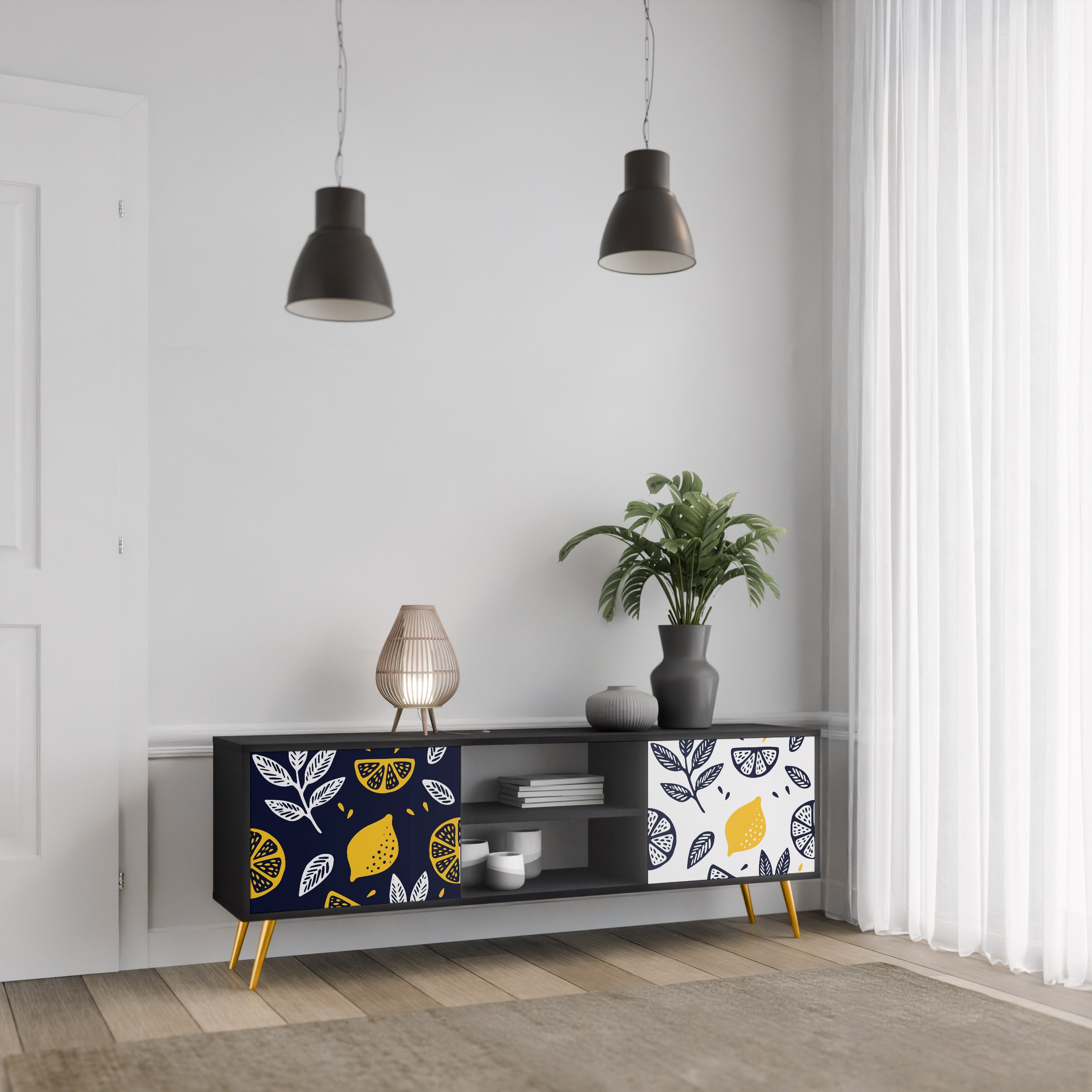 CITRUS BLACK AND WHITE TV-Lowboard mit 2 Türen in Schwarz