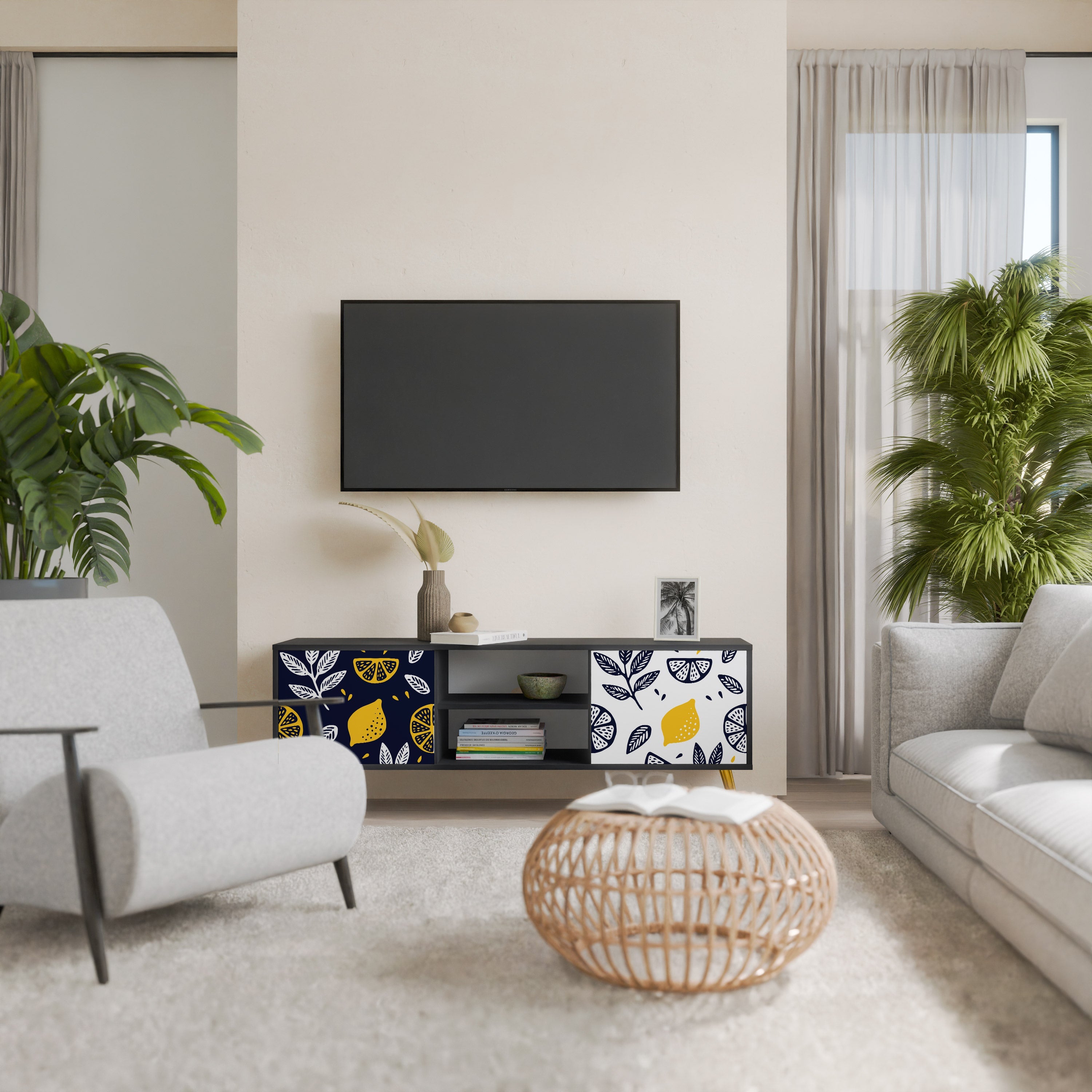 CITRUS BLACK AND WHITE TV-Lowboard mit 2 Türen in Schwarz