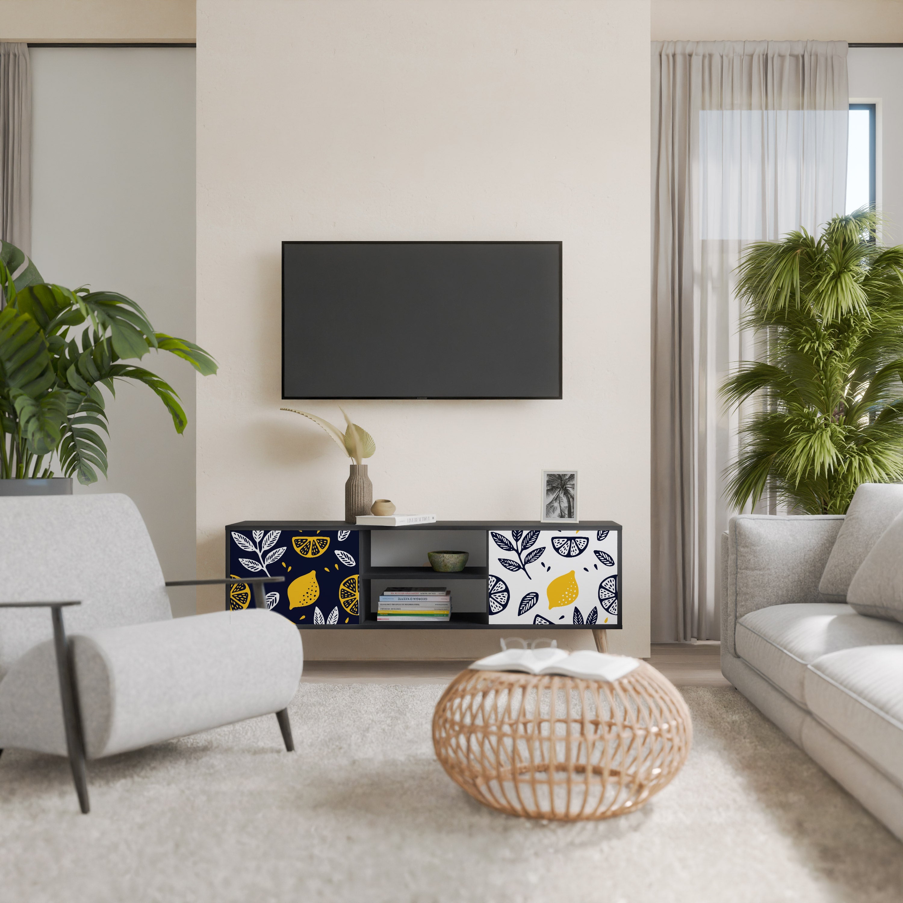 CITRUS BLACK AND WHITE TV-Lowboard mit 2 Türen in Schwarz