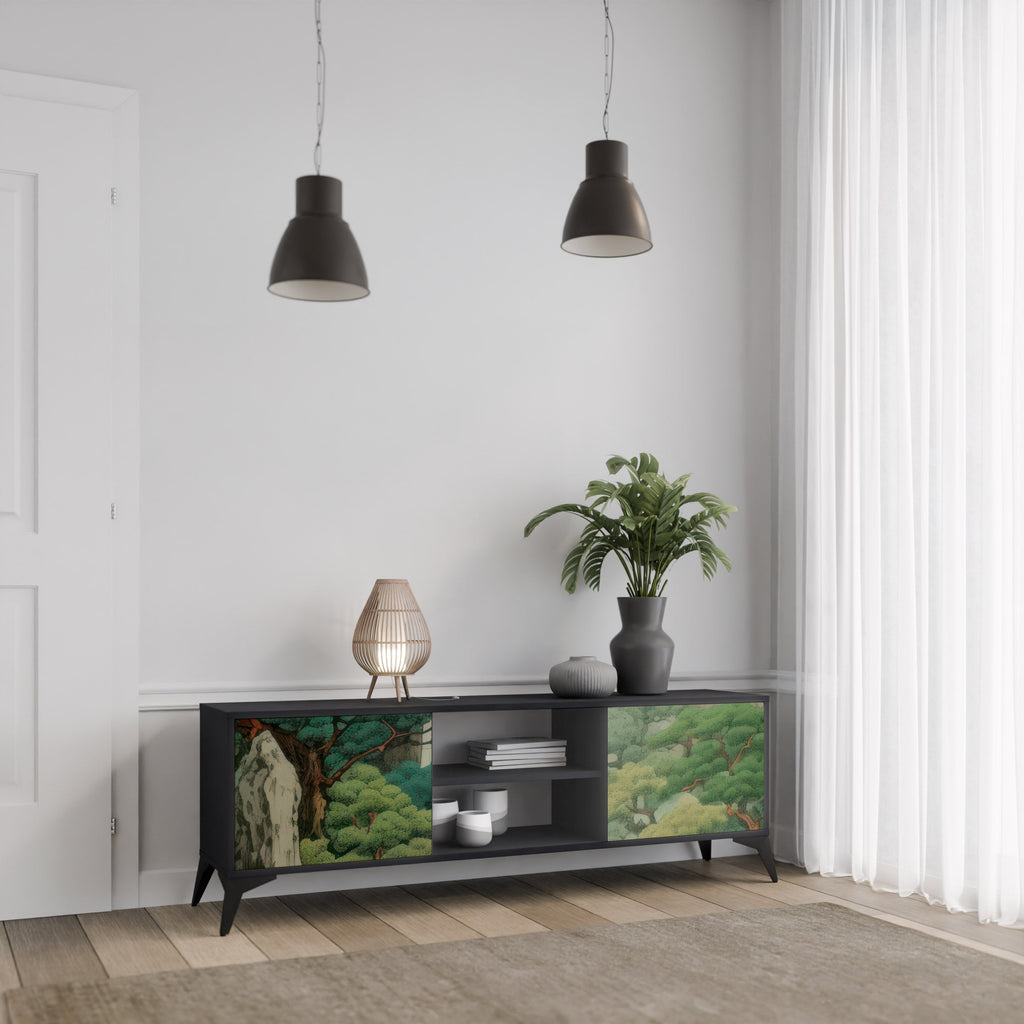 VERDURE ABYSS TV-Lowboard mit 2 Türen in Schwarz