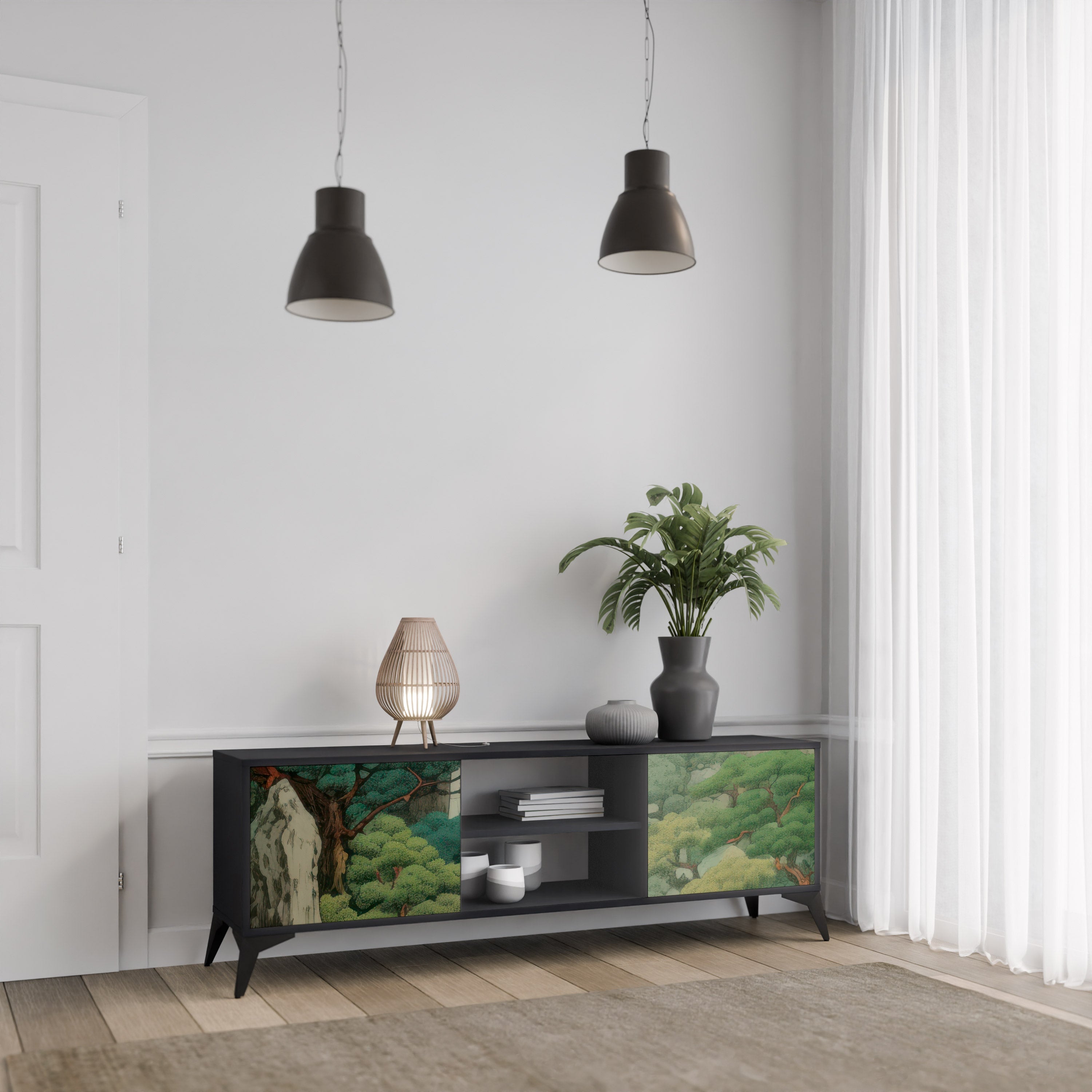 VERDURE ABYSS TV-Lowboard mit 2 Türen in Schwarz