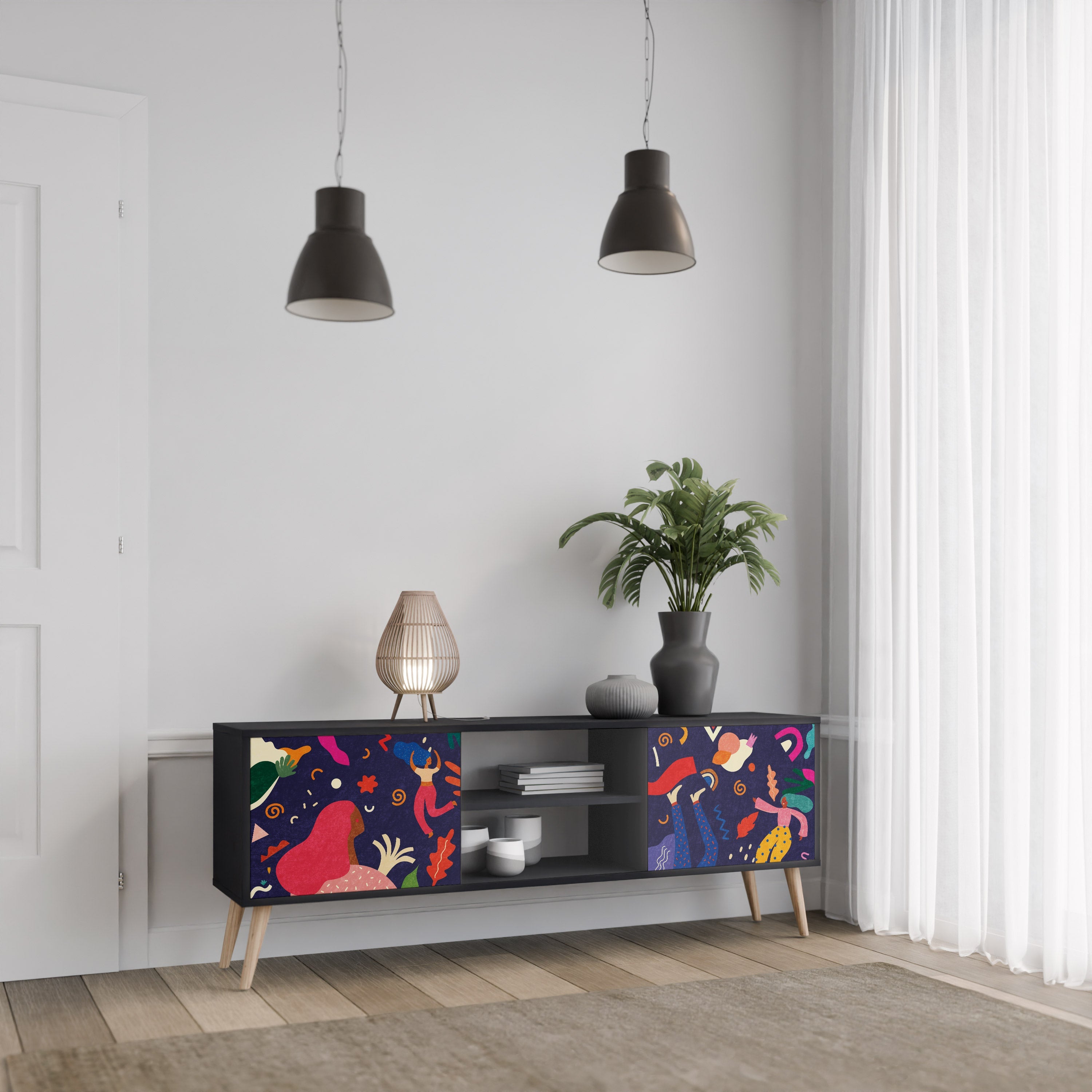 FESTIVE PLEASURES TV-Lowboard mit 2 Türen in Schwarz