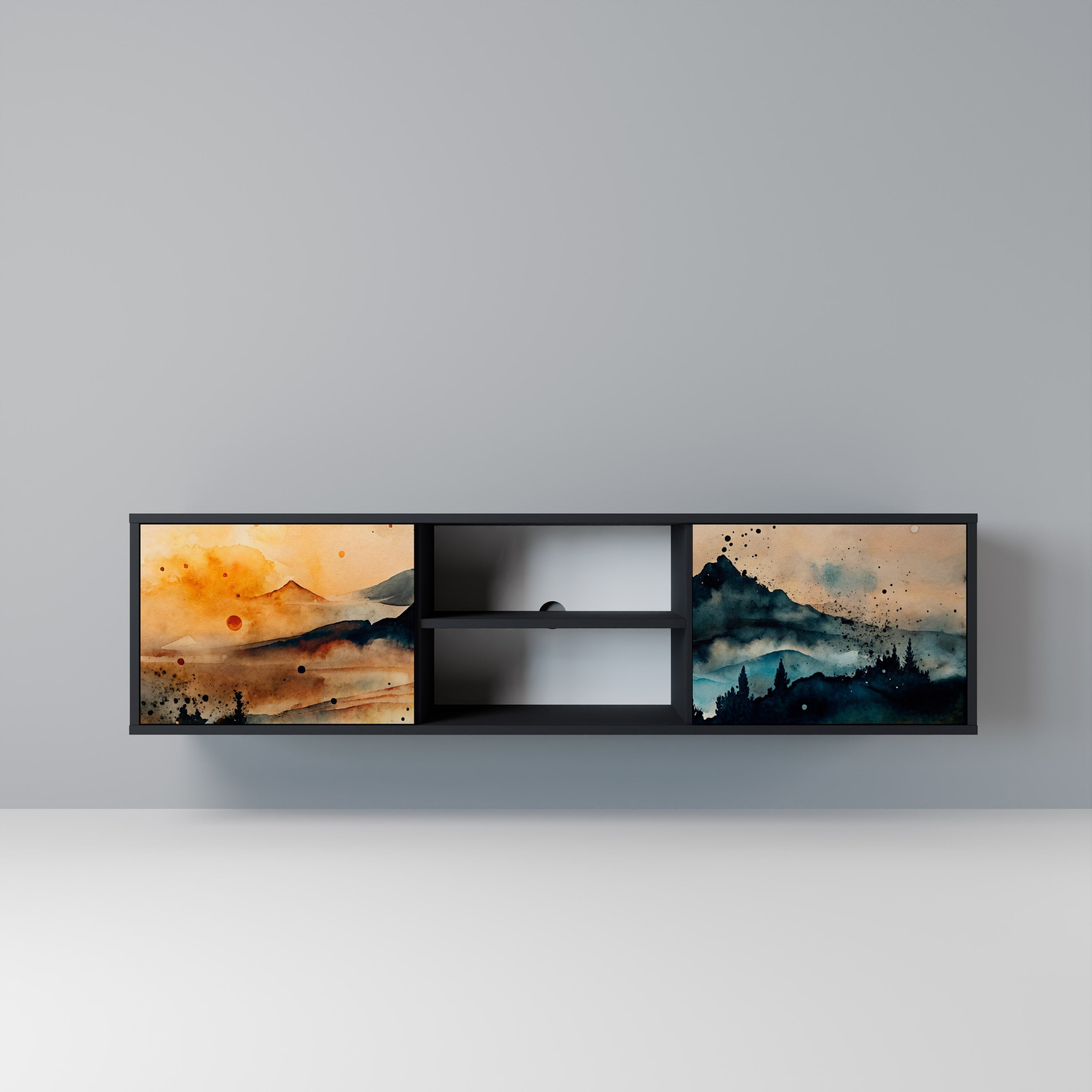 OMINOUS MOUNTAINS TV-Lowboard mit 2 Türen in Schwarz