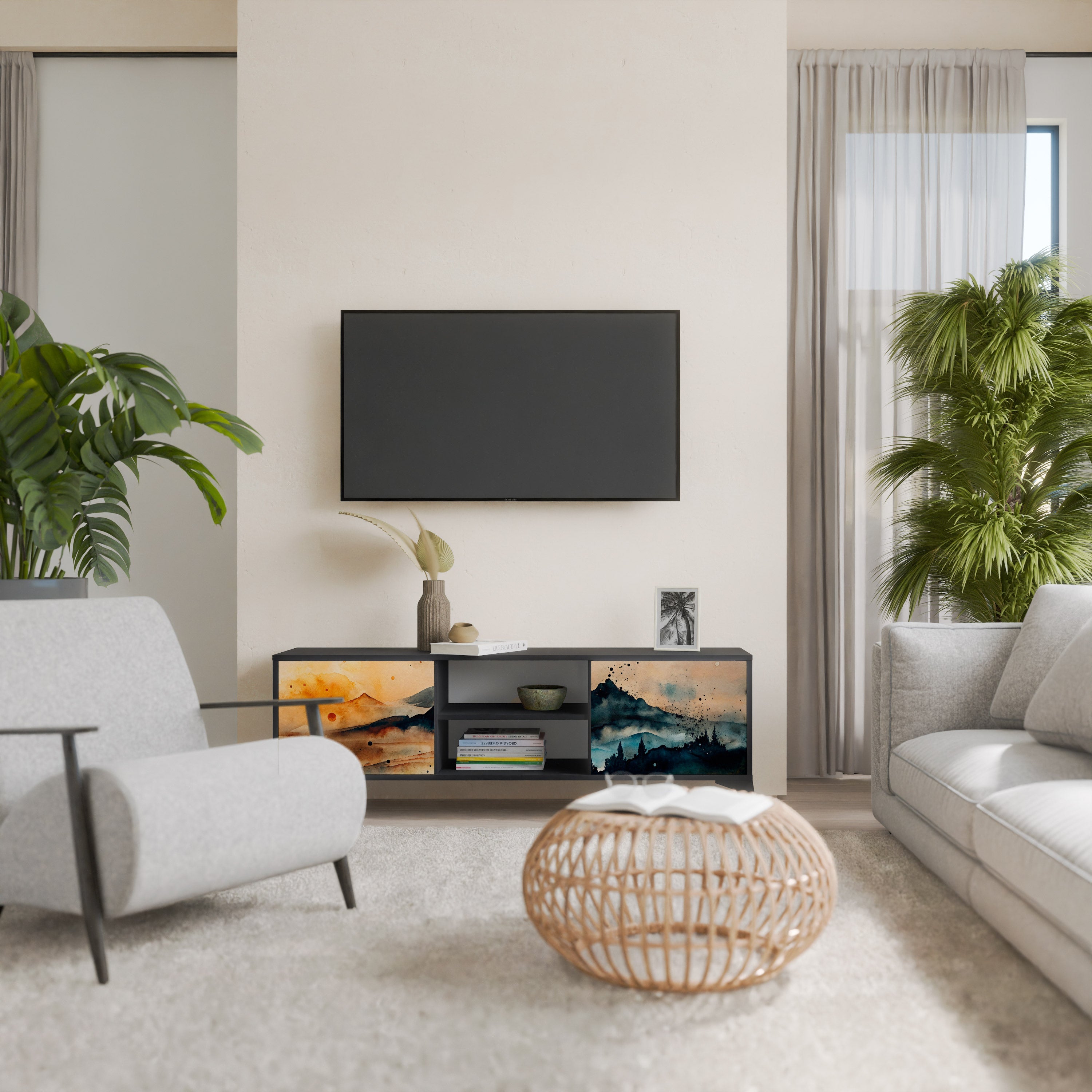 OMINOUS MOUNTAINS TV-Lowboard mit 2 Türen in Schwarz