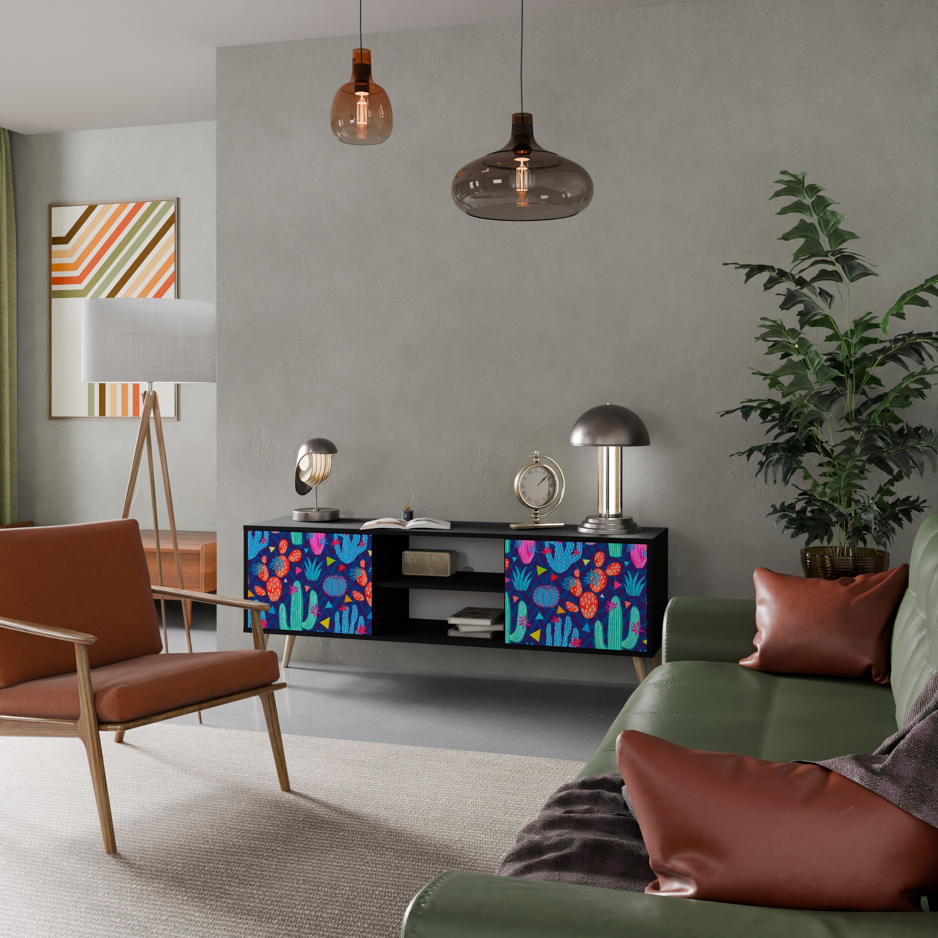 CACTUS VIBES TV-Lowboard mit 2 Türen in Schwarz