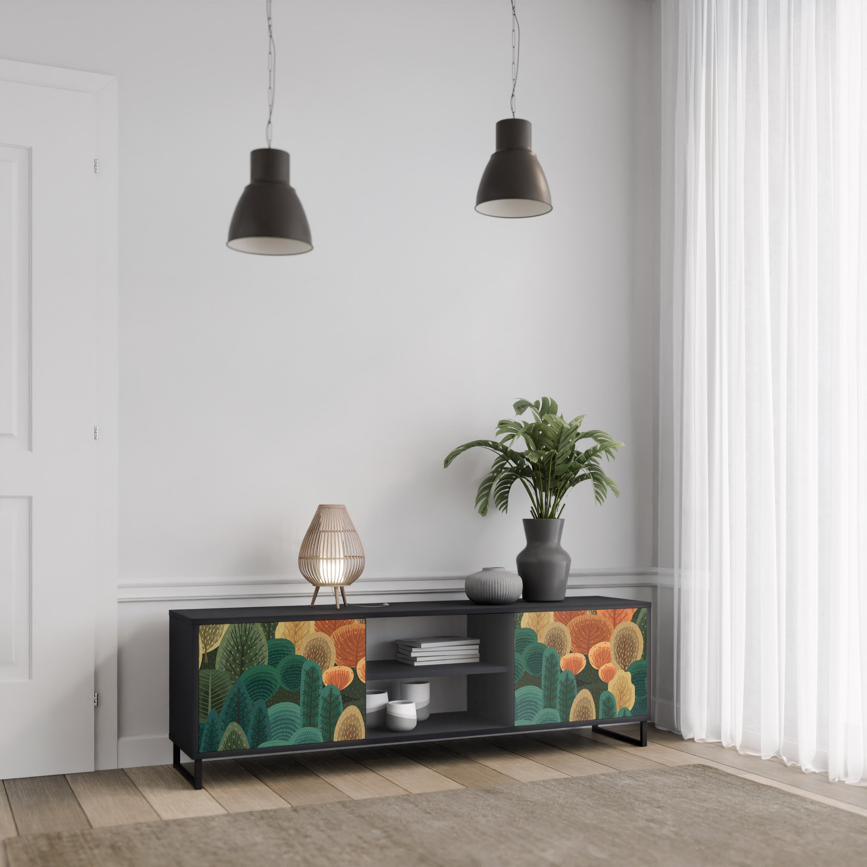 AUTUMN KALEIDOSCOPE TV-Lowboard mit 2 Türen in Schwarz