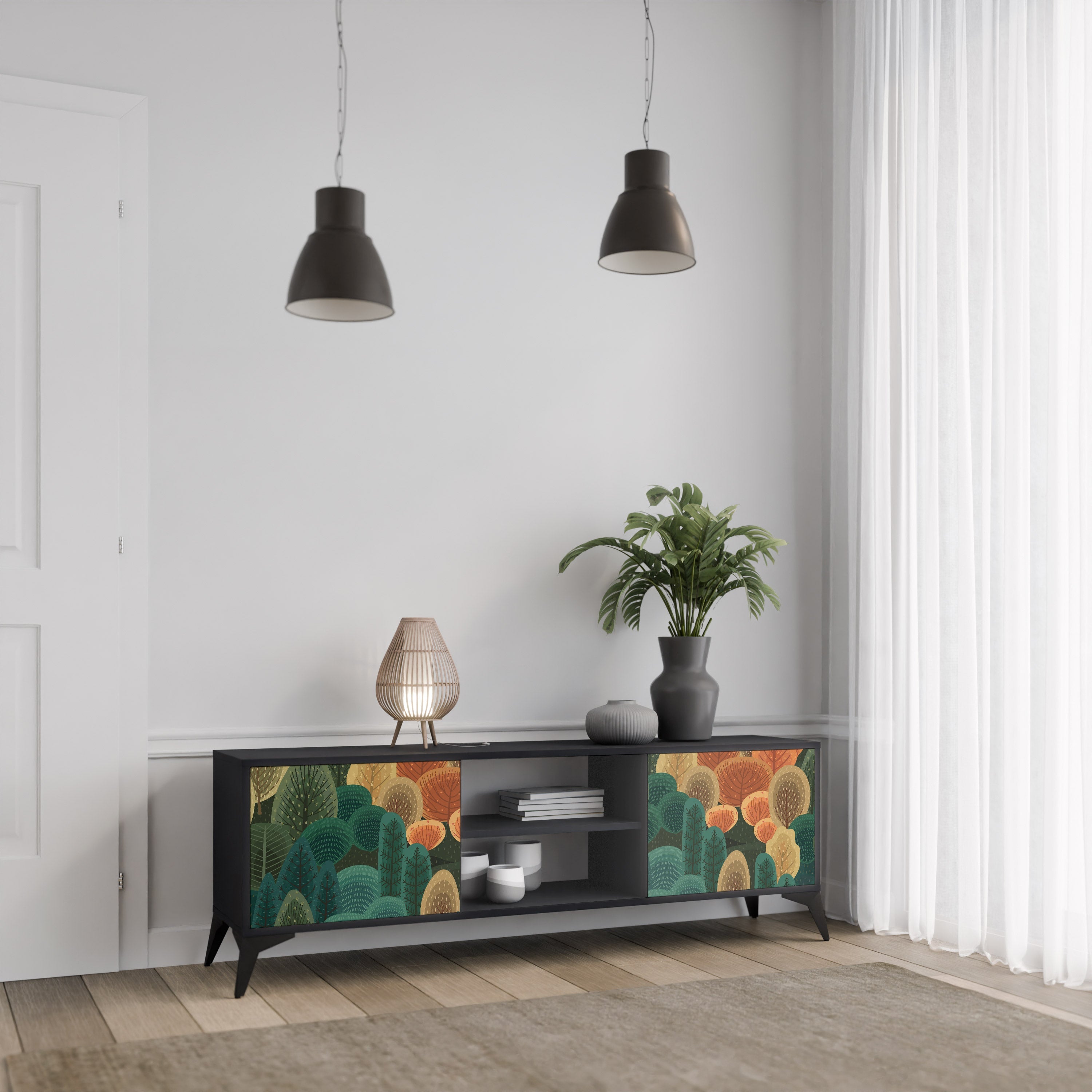 AUTUMN KALEIDOSCOPE TV-Lowboard mit 2 Türen in Schwarz