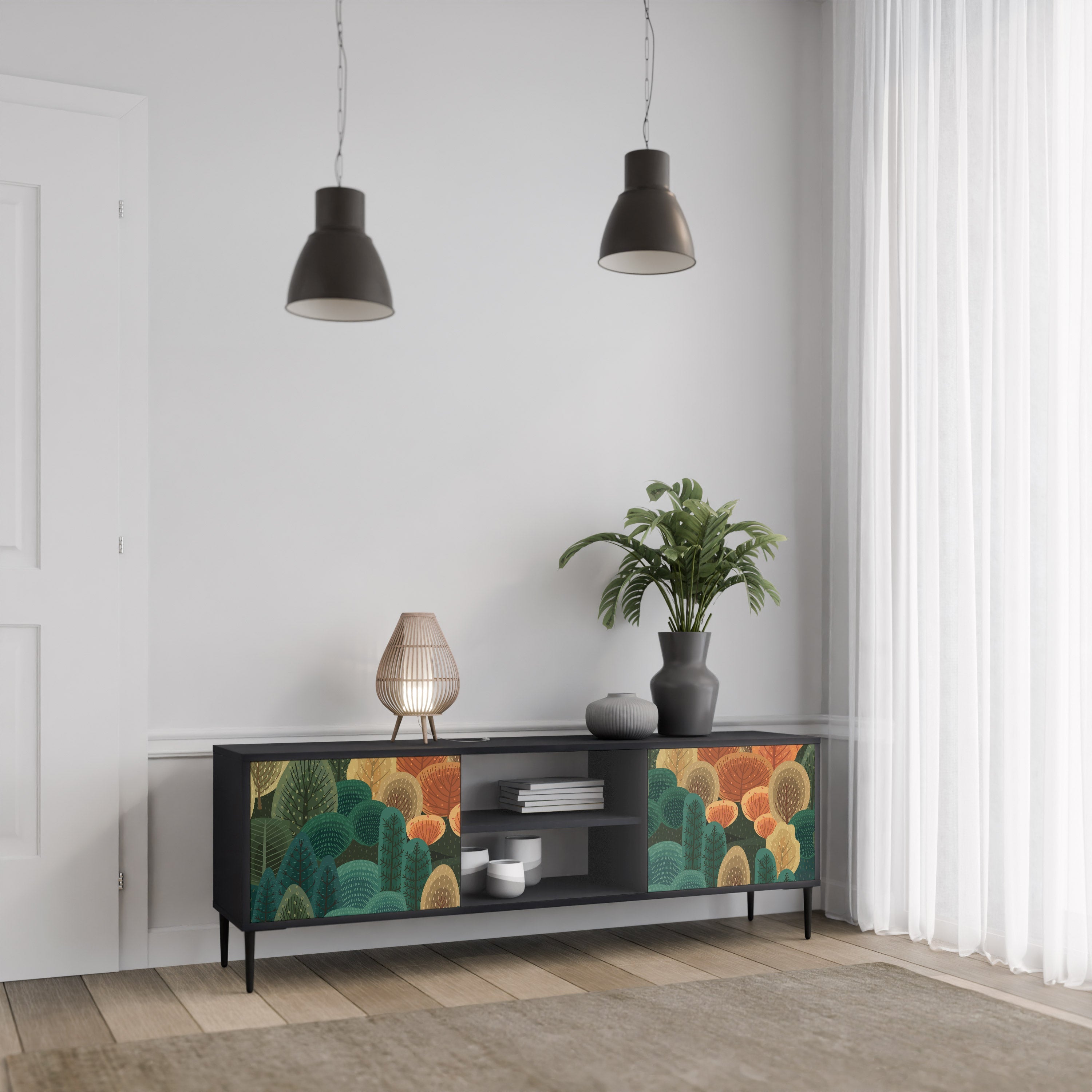 AUTUMN KALEIDOSCOPE TV-Lowboard mit 2 Türen in Schwarz