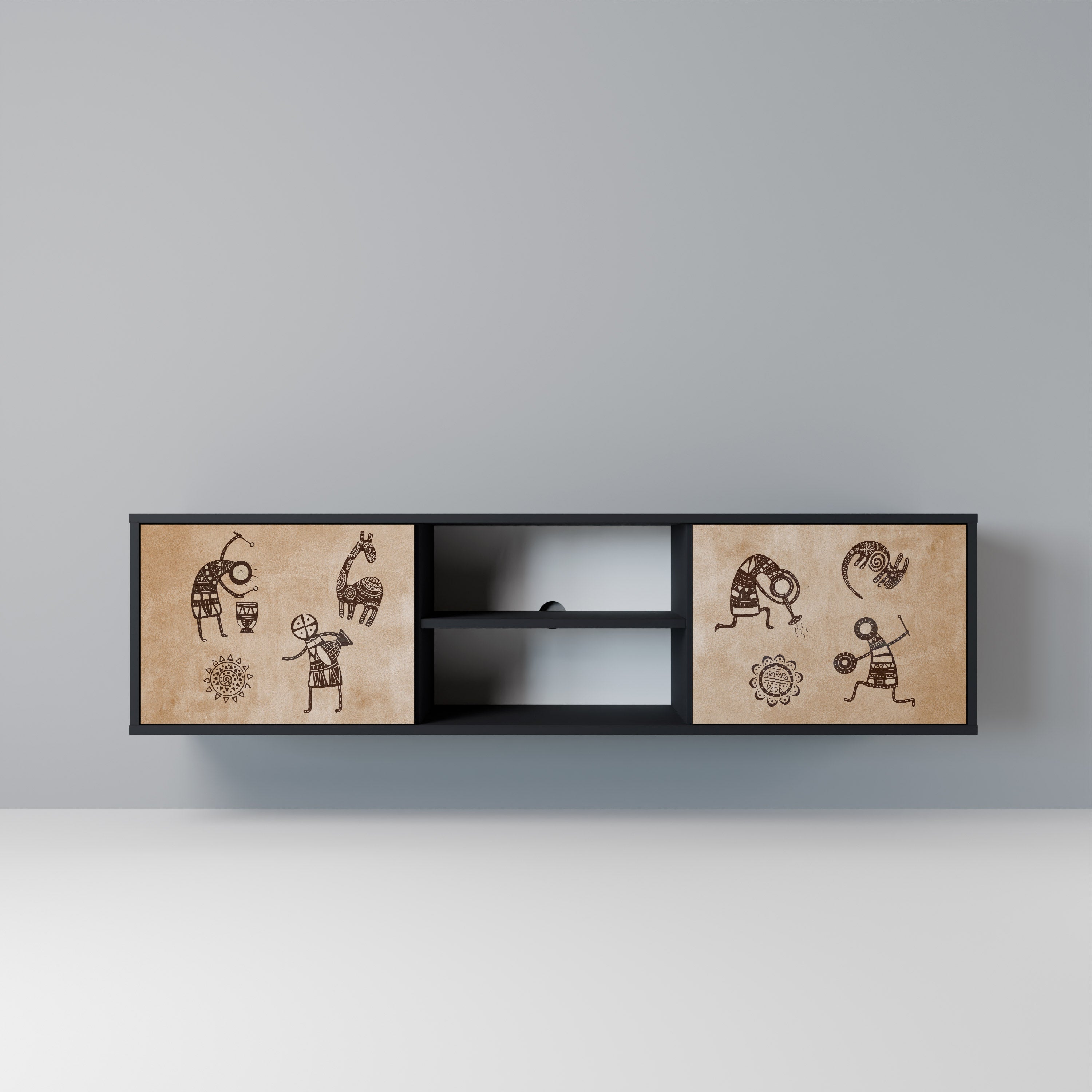 AFRICAN STYLE 2-Door TV Stand in Black Finish