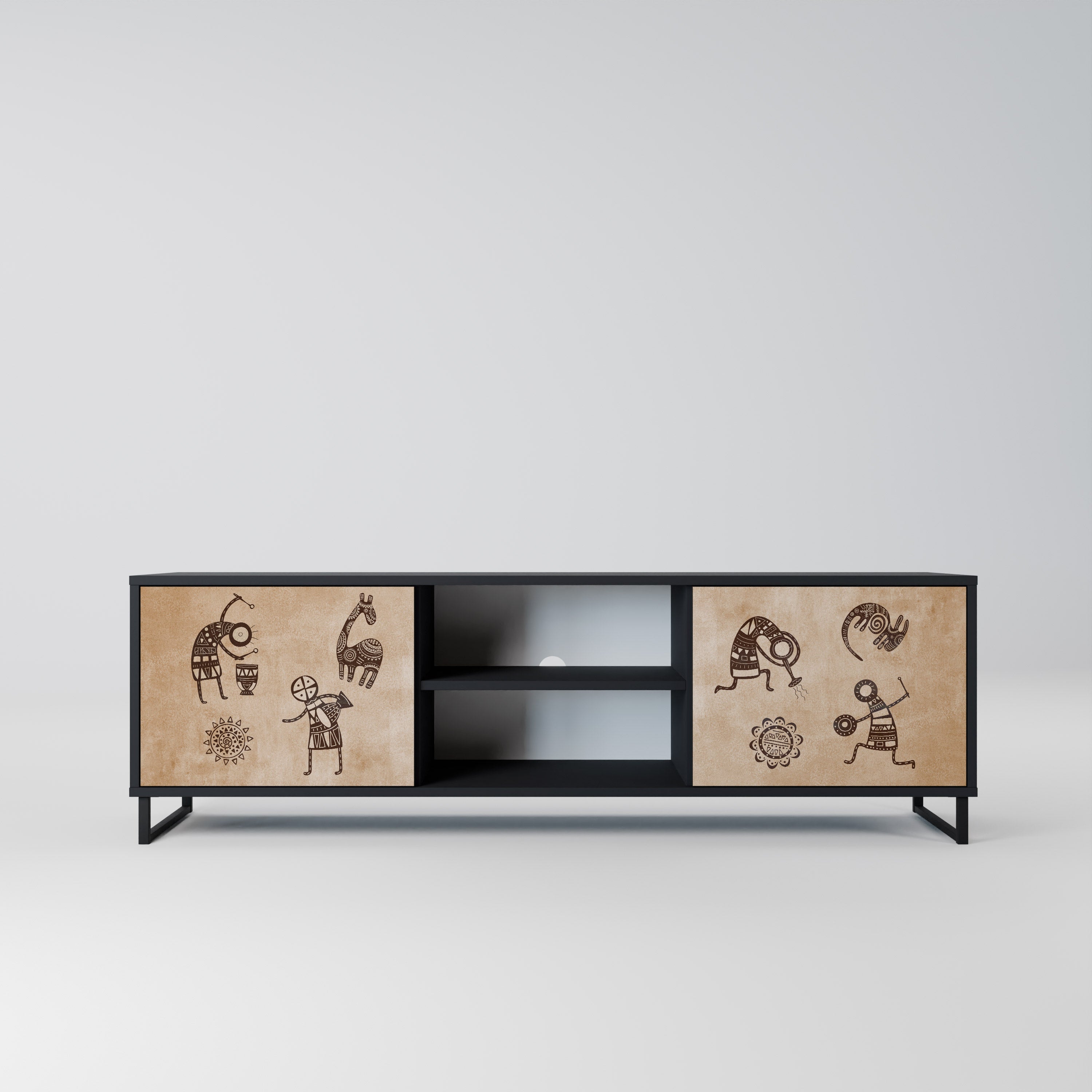 AFRICAN STYLE 2-Door TV Stand in Black Finish