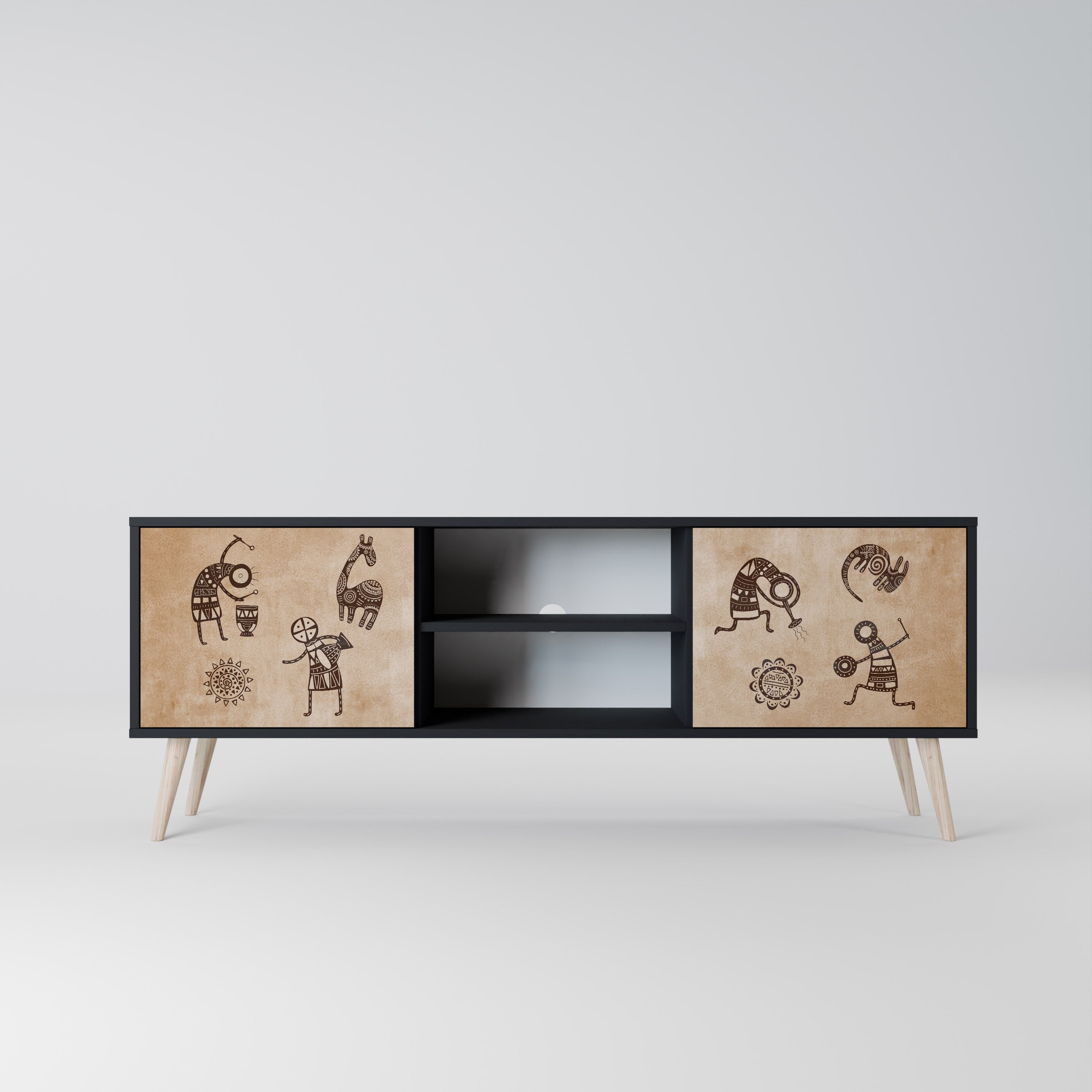 AFRICAN STYLE 2-Door TV Stand in Black Finish