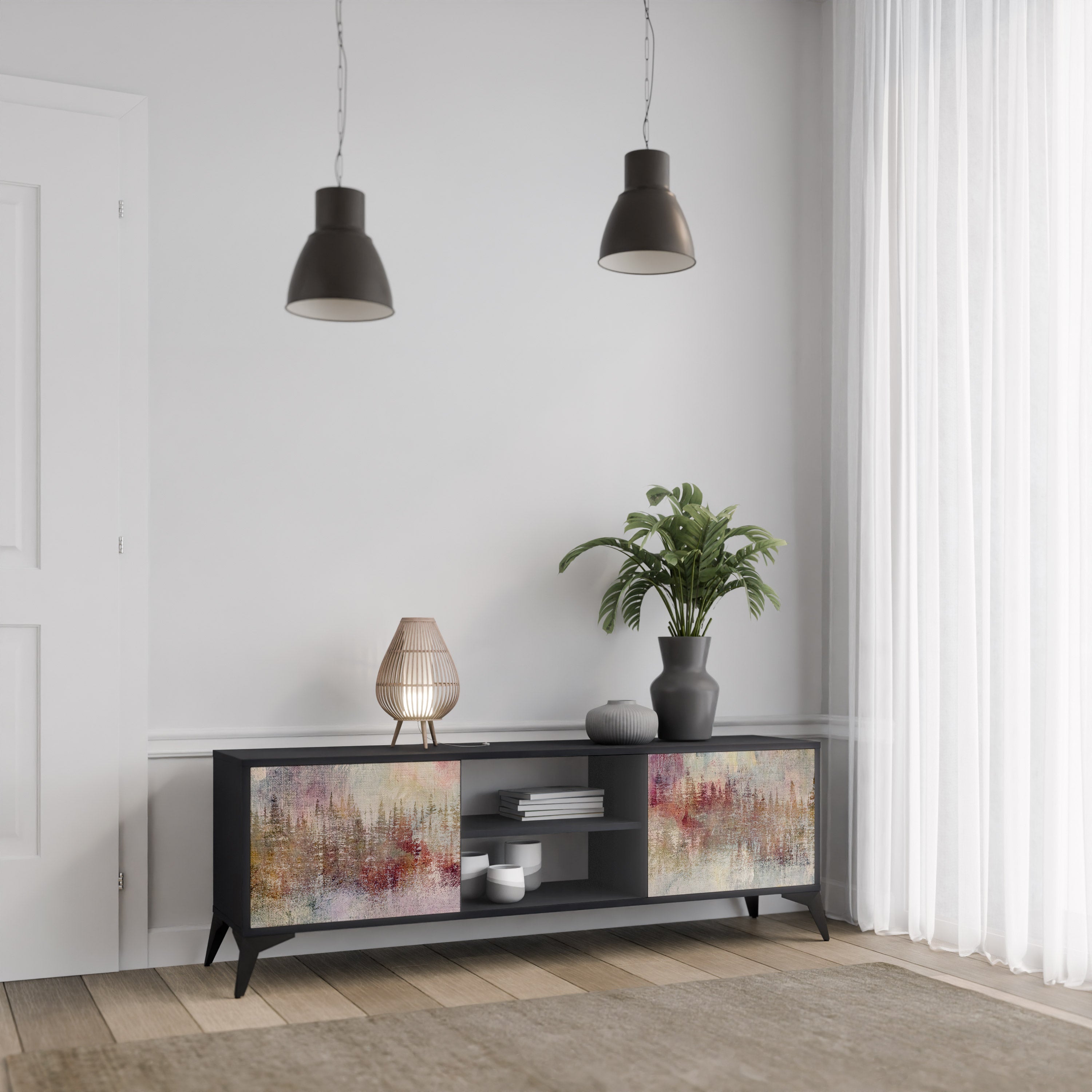 VEILED SUMMIT TV-Lowboard mit 2 Türen in Schwarz