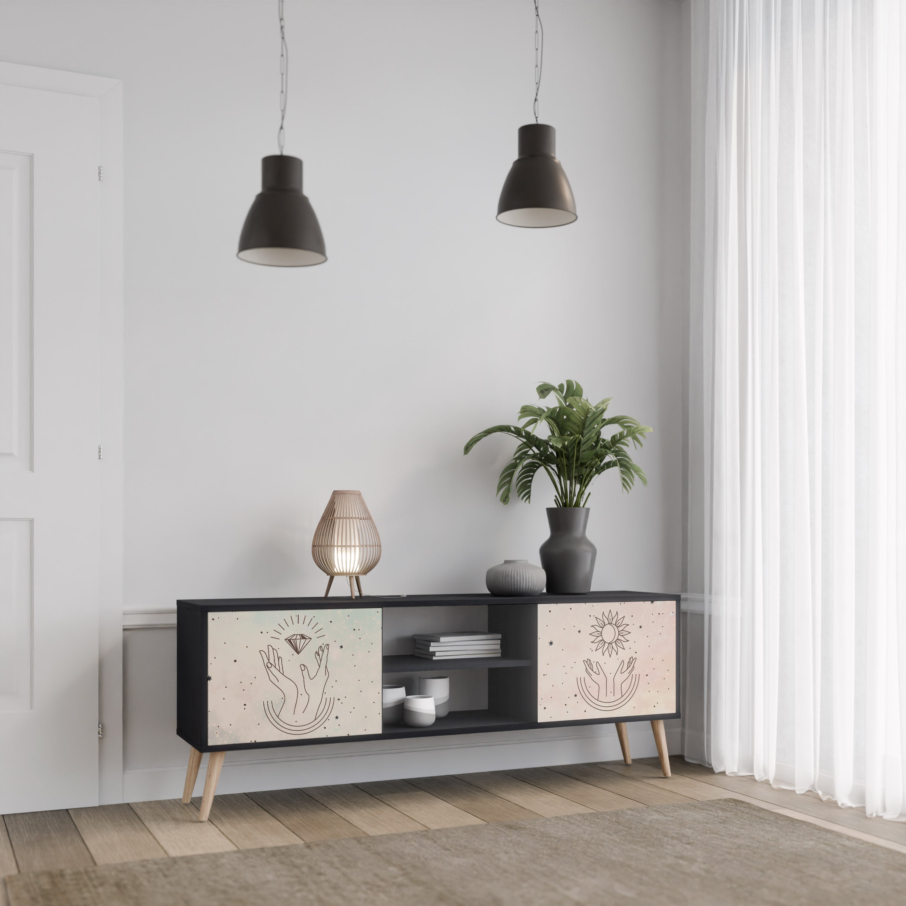 DELICATE BEAUTY TV-Lowboard mit 2 Türen in Schwarz