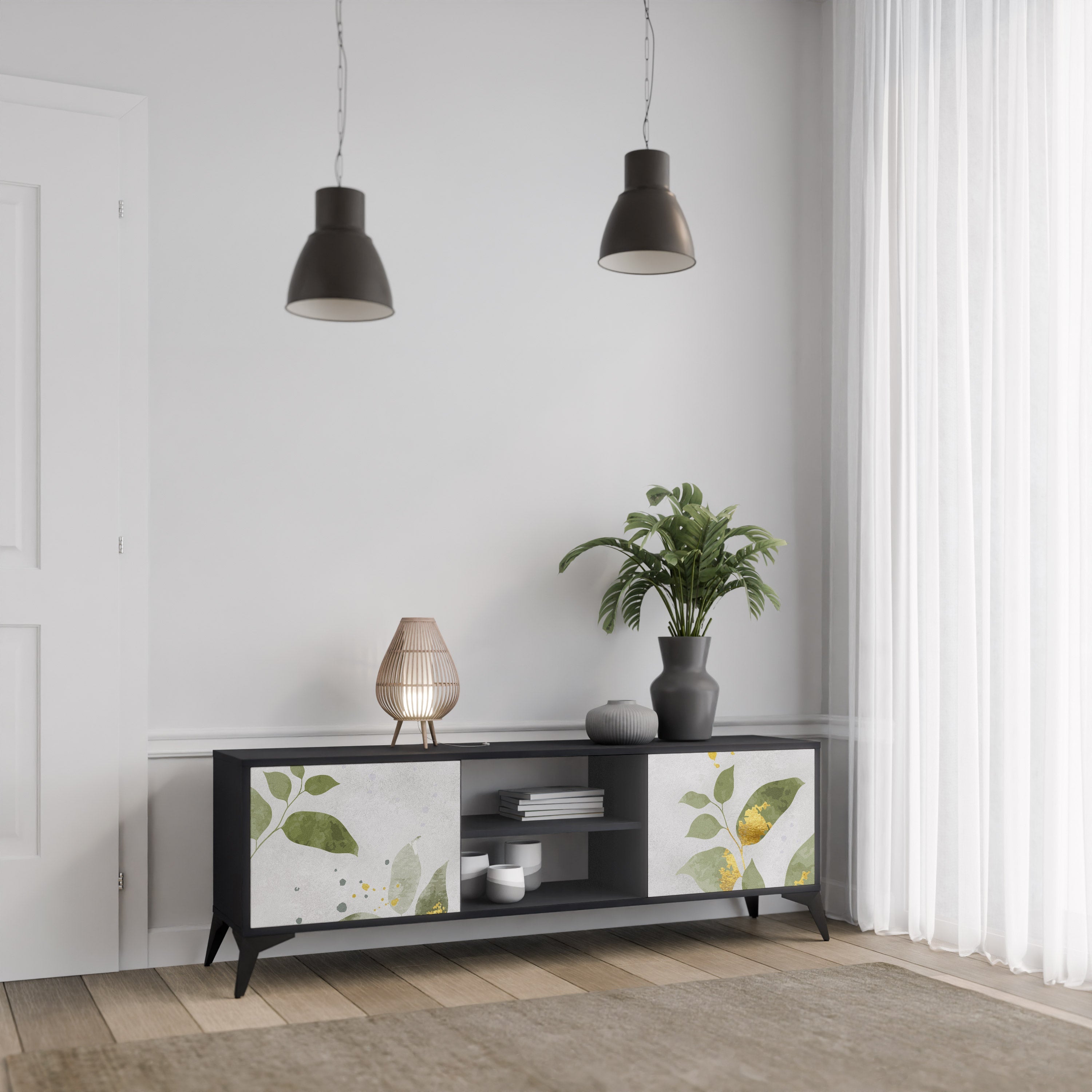 ELEGANT BOTANICS TV-Lowboard mit 2 Türen in Schwarz