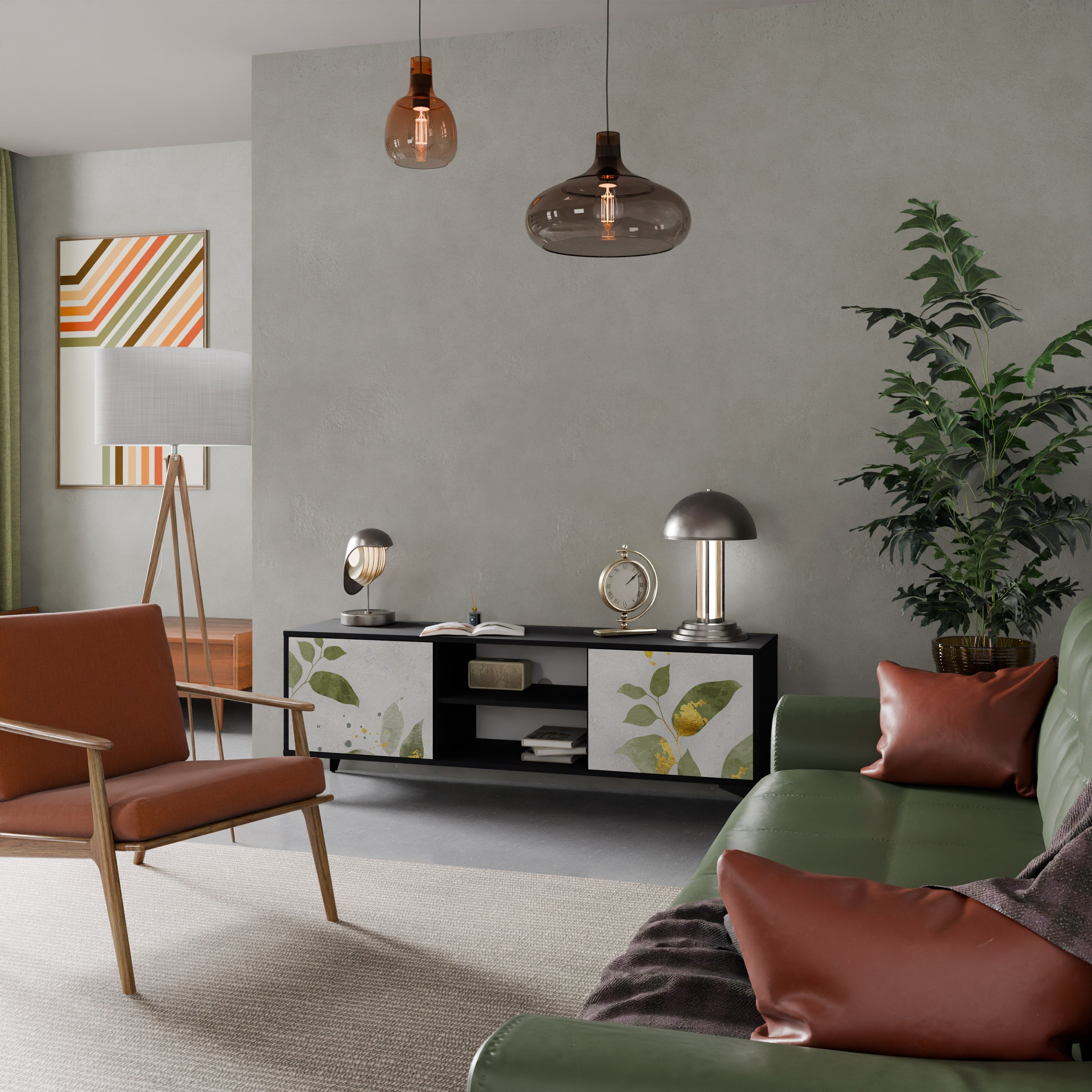 ELEGANT BOTANICS TV-Lowboard mit 2 Türen in Schwarz