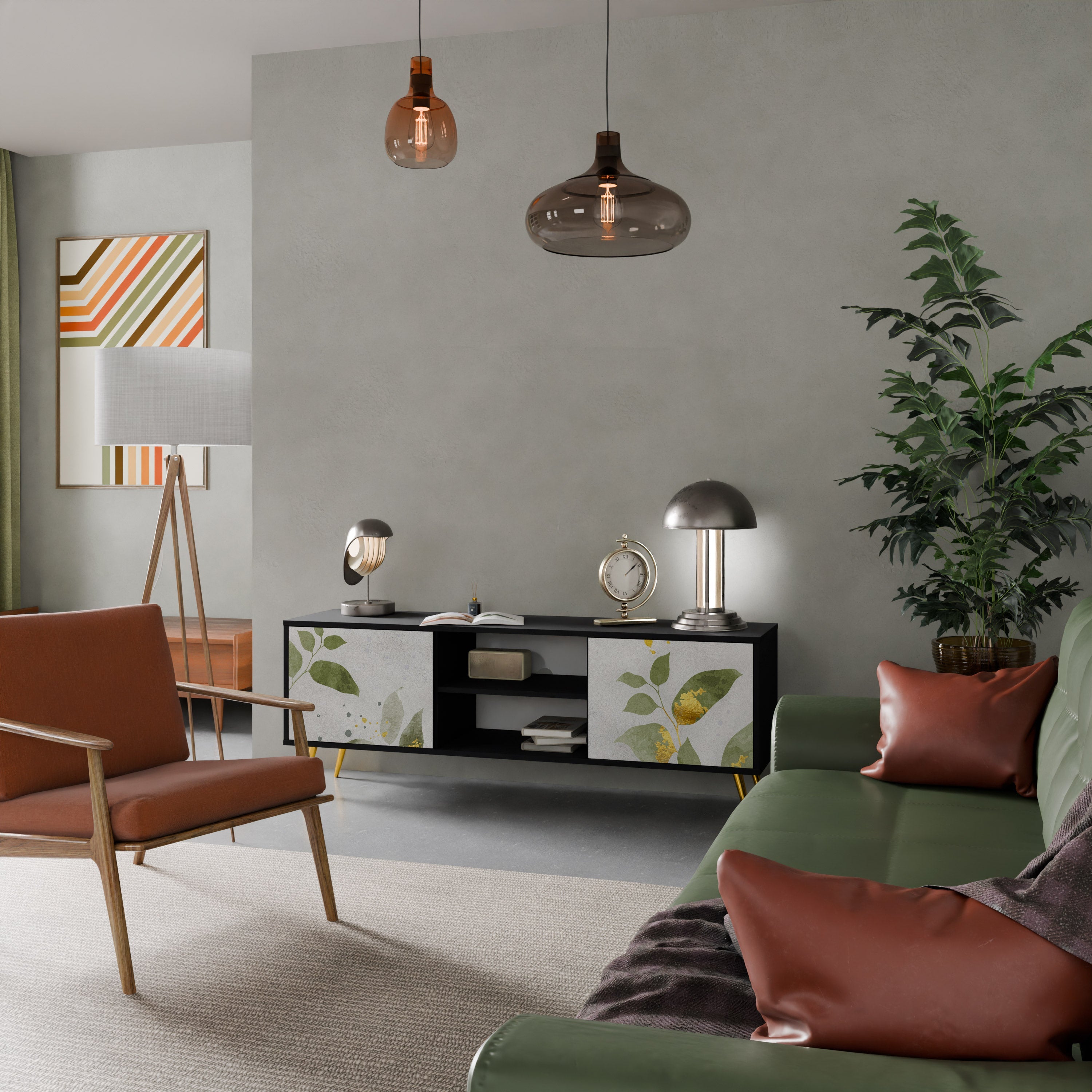 ELEGANT BOTANICS TV-Lowboard mit 2 Türen in Schwarz