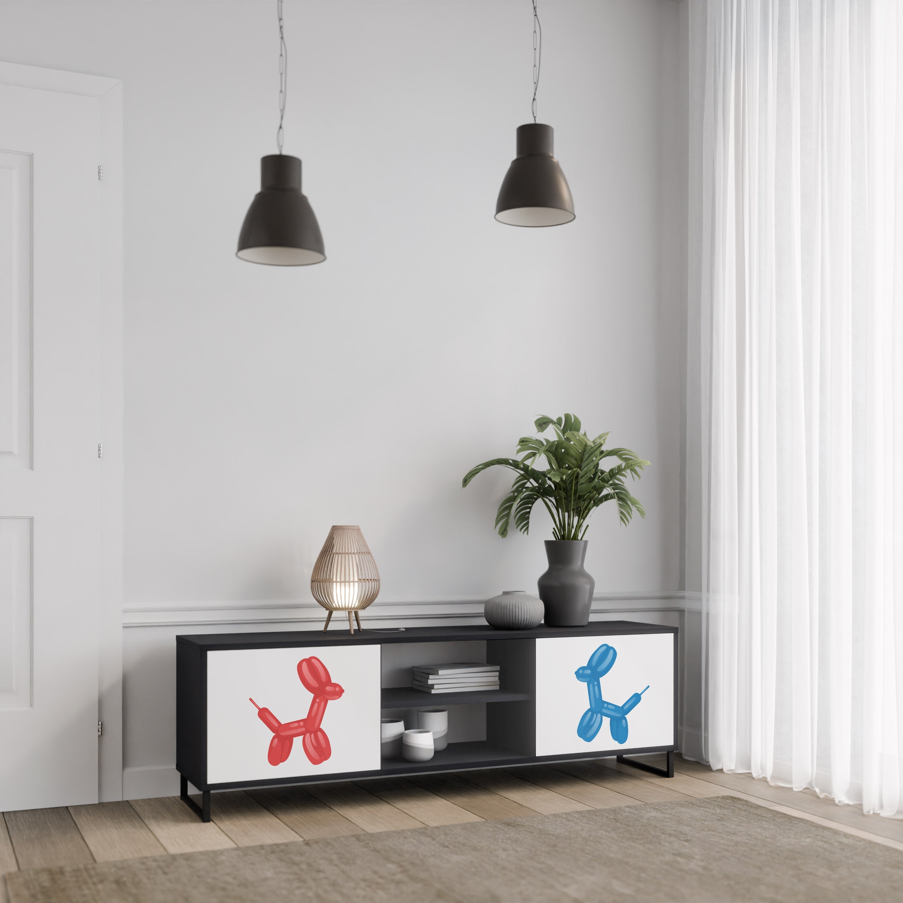 CHILDHOOD MEMORY TV-Lowboard mit 2 Türen in Schwarz