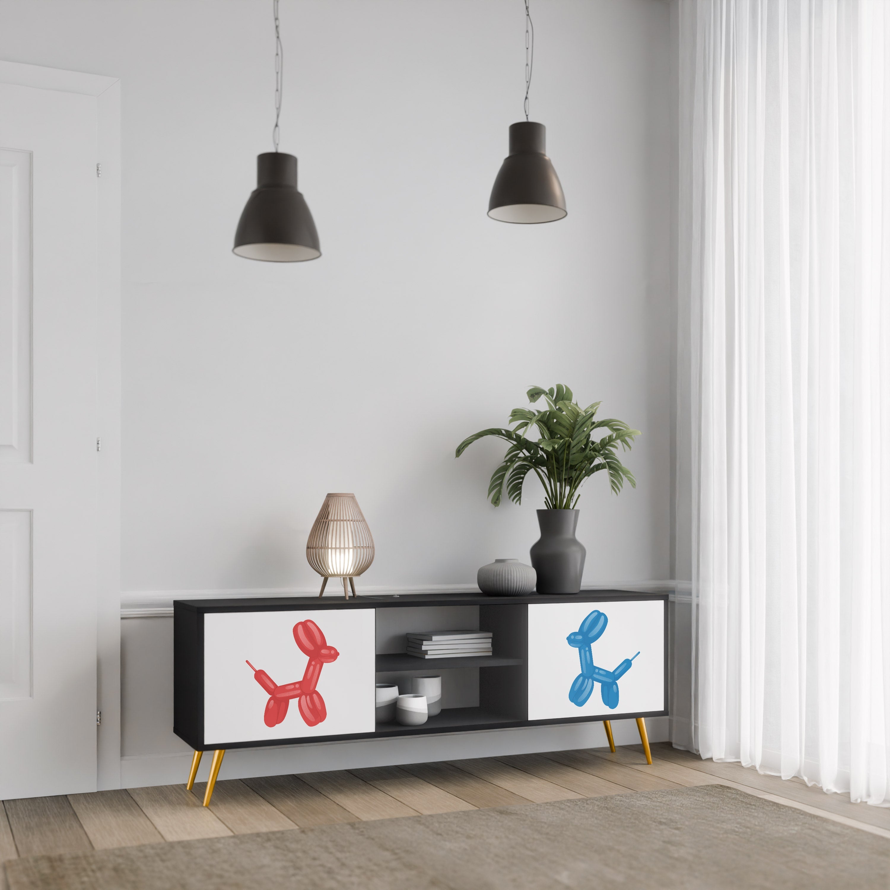 CHILDHOOD MEMORY TV-Lowboard mit 2 Türen in Schwarz