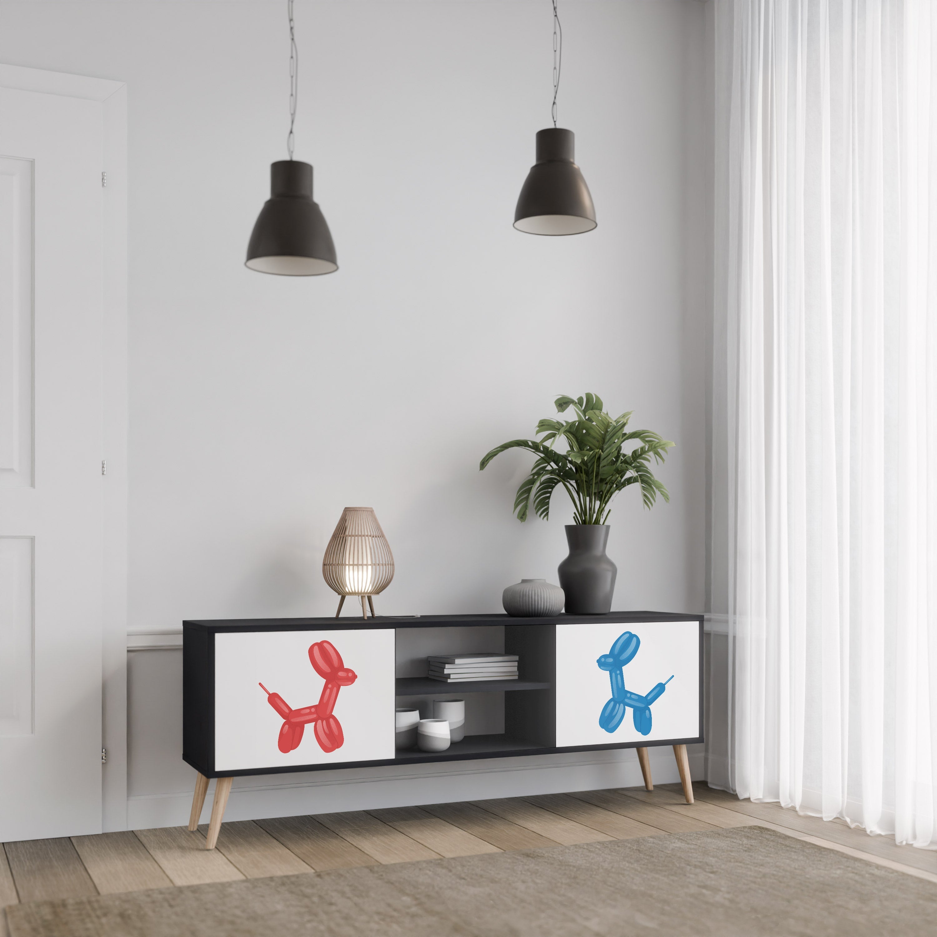 CHILDHOOD MEMORY TV-Lowboard mit 2 Türen in Schwarz