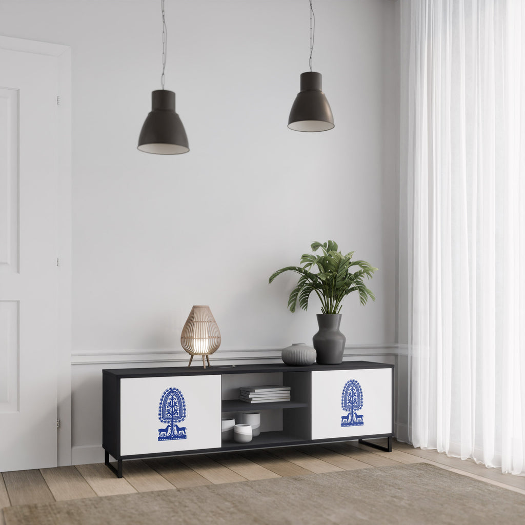 POLISH FOLK ART TV-Lowboard mit 2 Türen in Schwarz