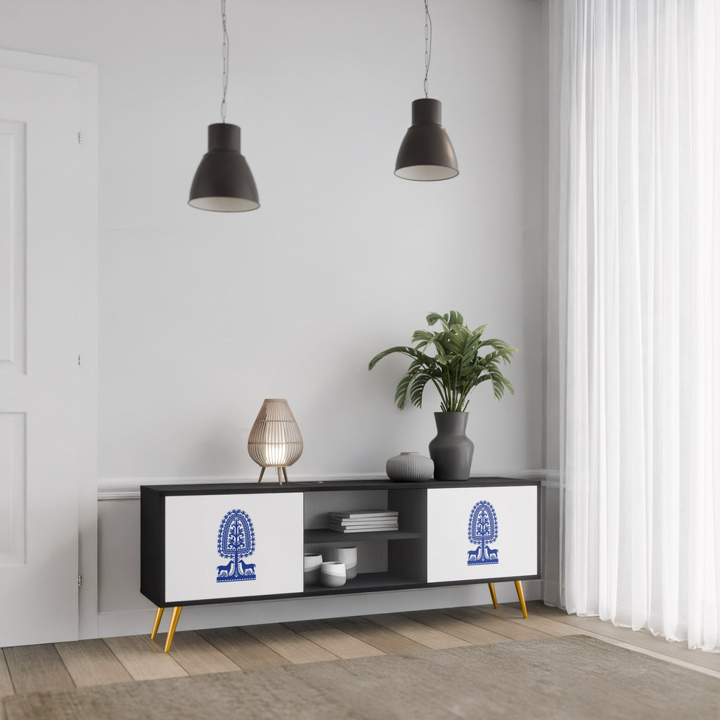 POLISH FOLK ART TV-Lowboard mit 2 Türen in Schwarz