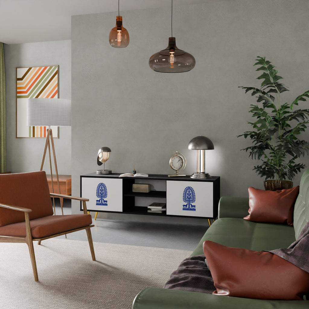 POLISH FOLK ART TV-Lowboard mit 2 Türen in Schwarz