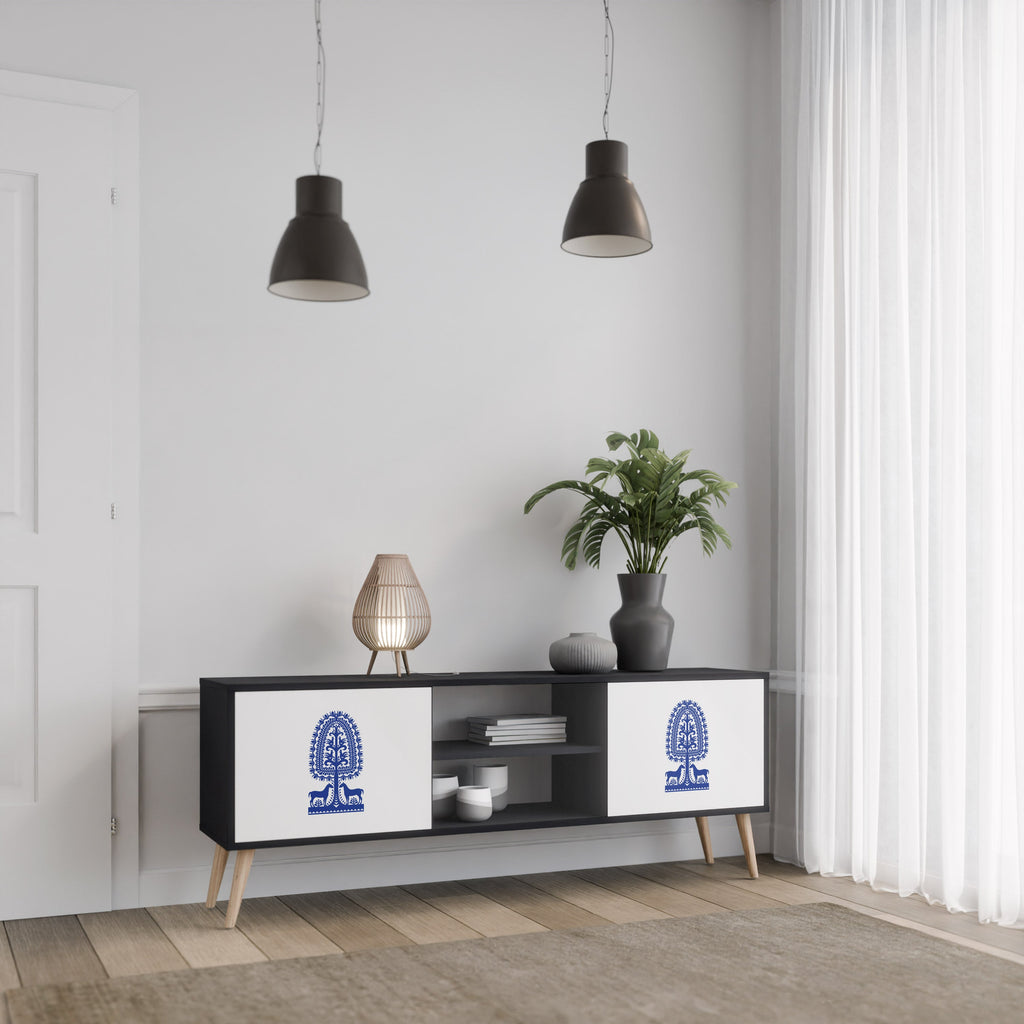 POLISH FOLK ART TV-Lowboard mit 2 Türen in Schwarz