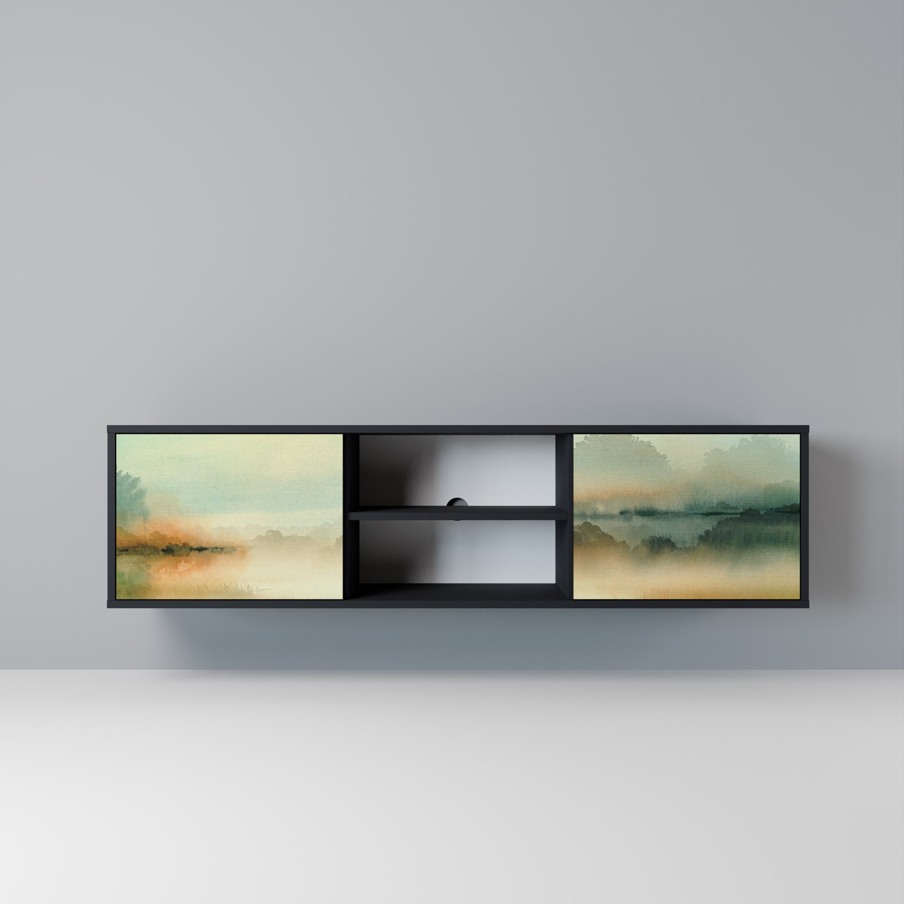 MORNING BY THE LAKE TV-Lowboard mit 2 Türen in Schwarz