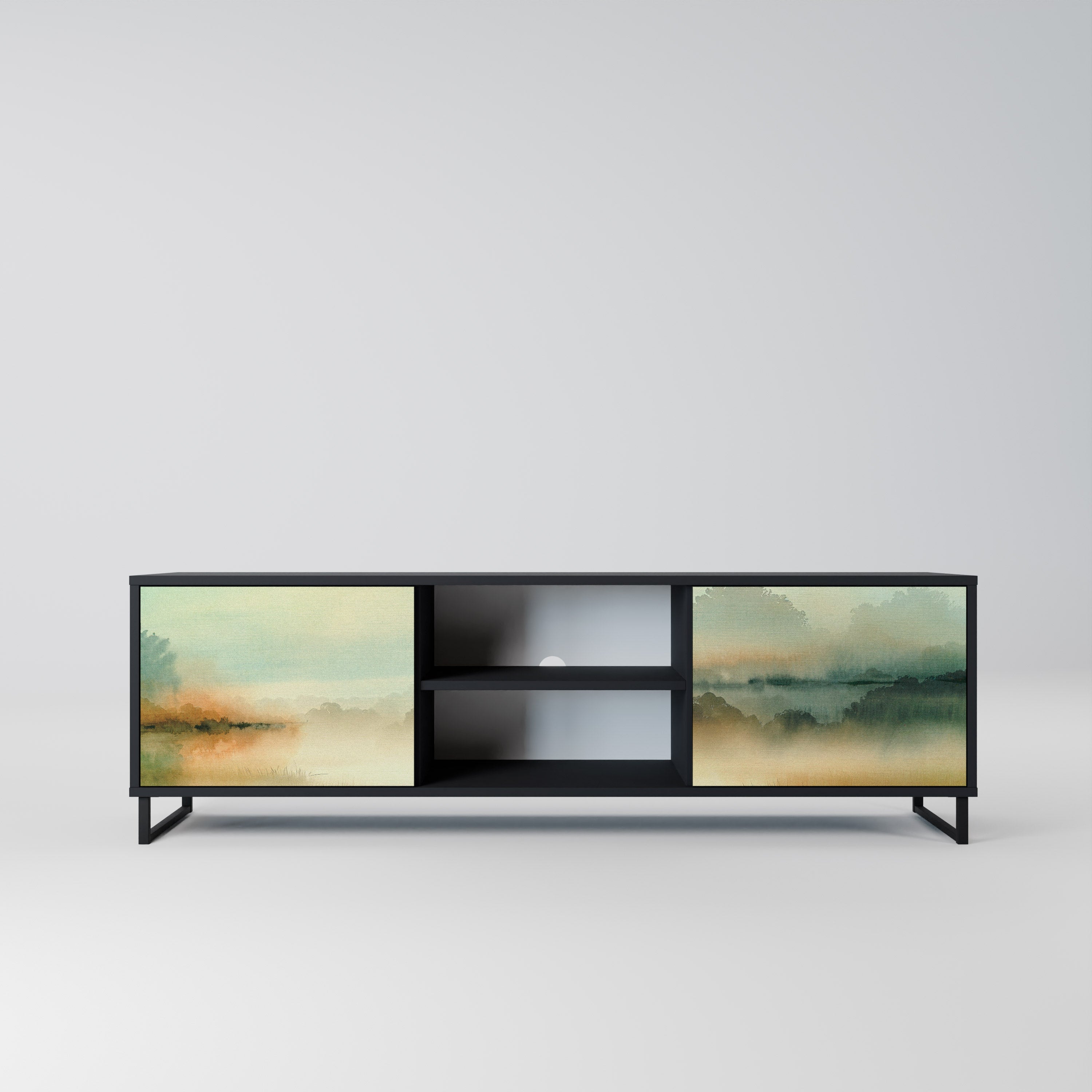 MORNING BY THE LAKE TV-Lowboard mit 2 Türen in Schwarz