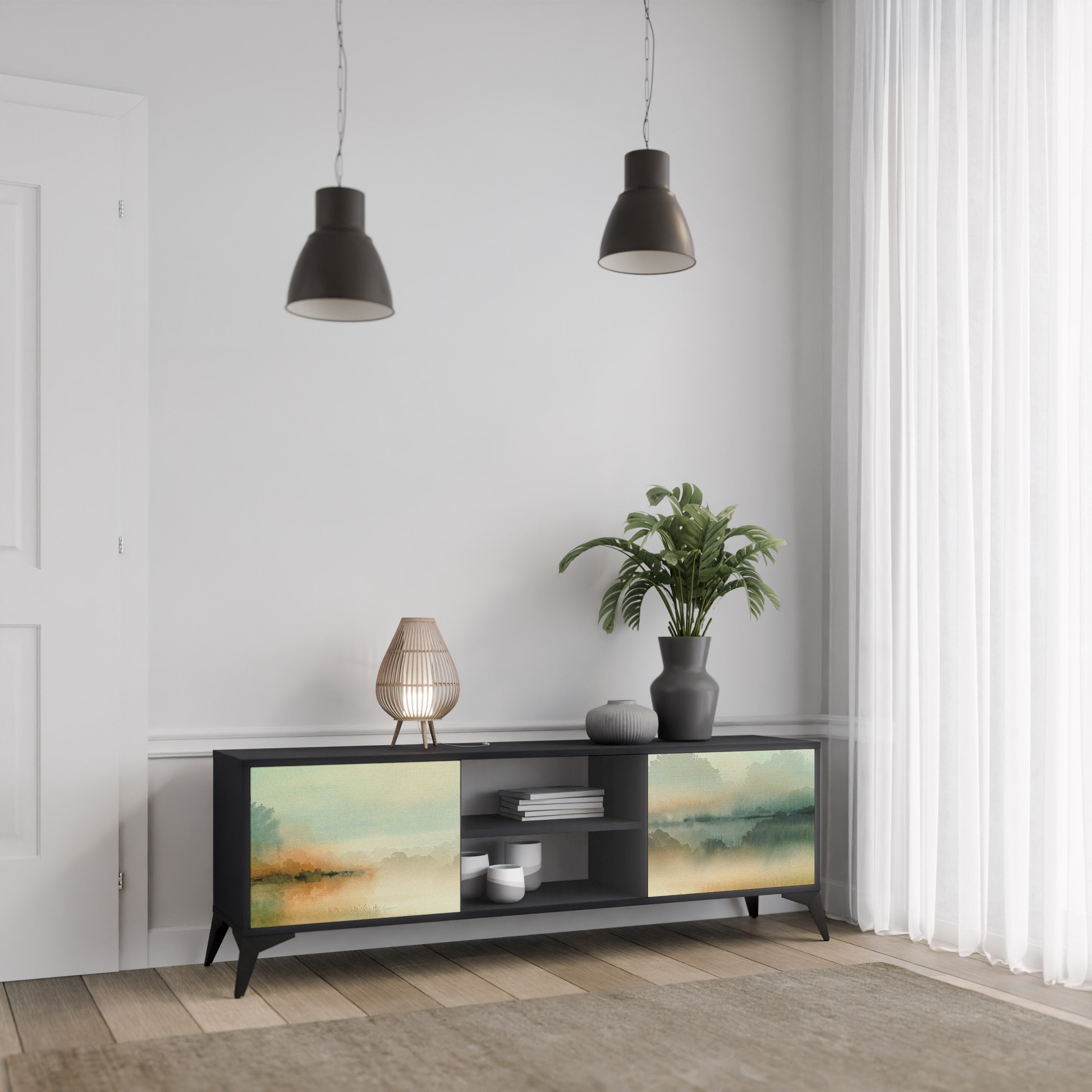MORNING BY THE LAKE TV-Lowboard mit 2 Türen in Schwarz
