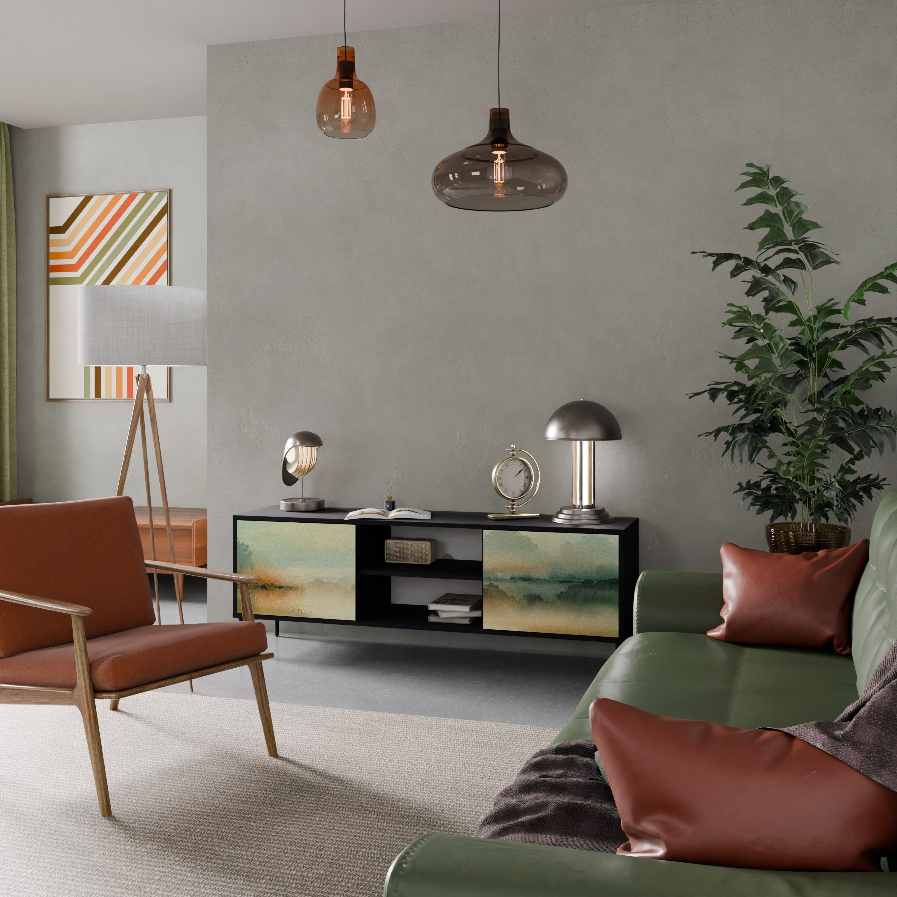 MORNING BY THE LAKE TV-Lowboard mit 2 Türen in Schwarz