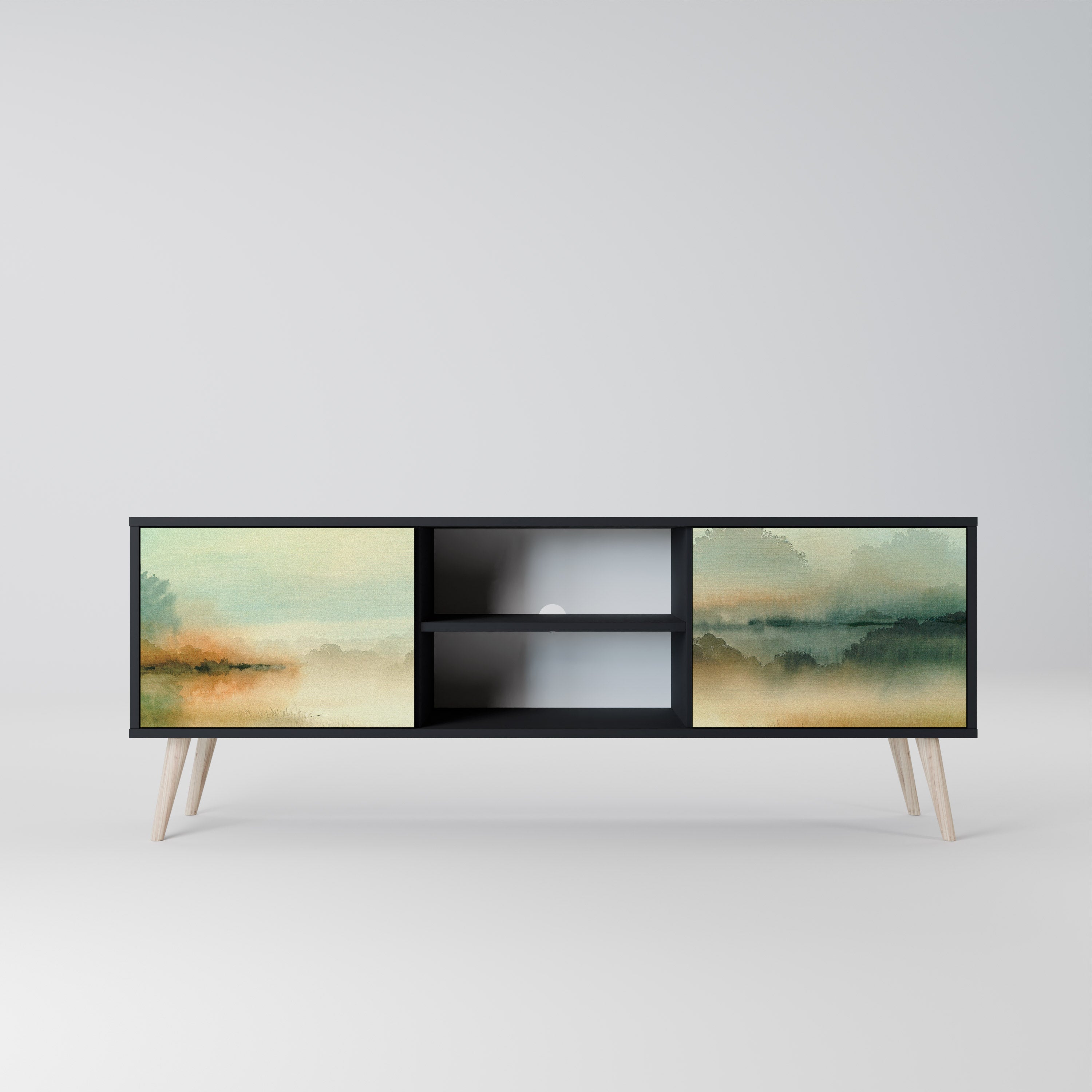 MORNING BY THE LAKE TV-Lowboard mit 2 Türen in Schwarz