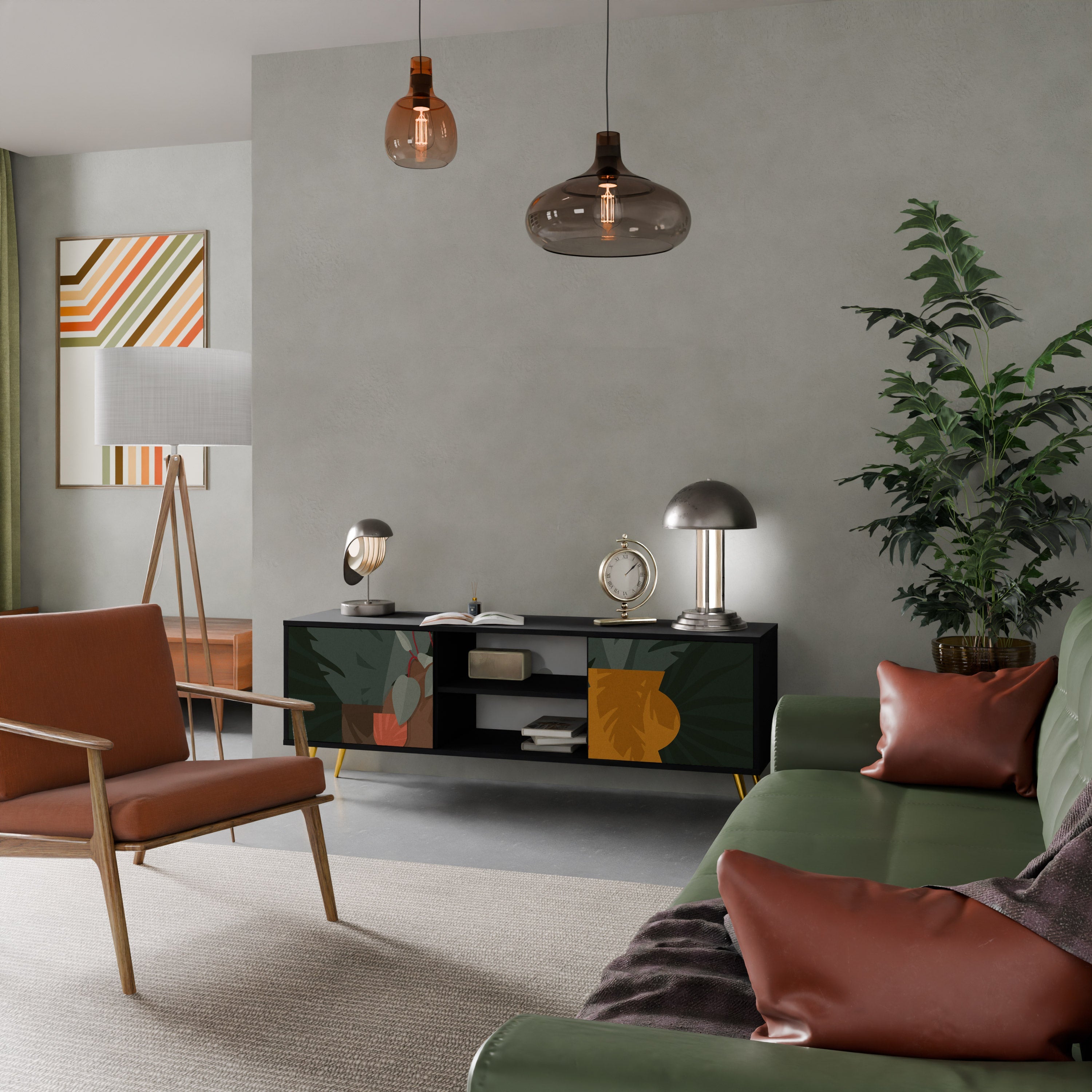 TROPICAL COMPOSITION TV-Lowboard mit 2 Türen in Schwarz