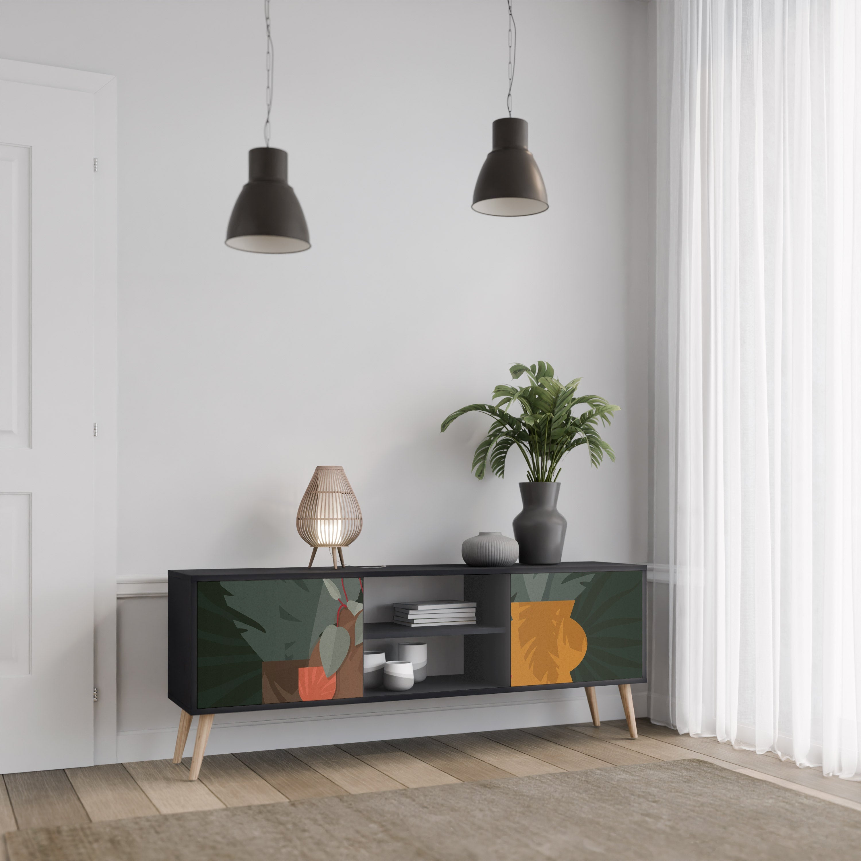 TROPICAL COMPOSITION TV-Lowboard mit 2 Türen in Schwarz