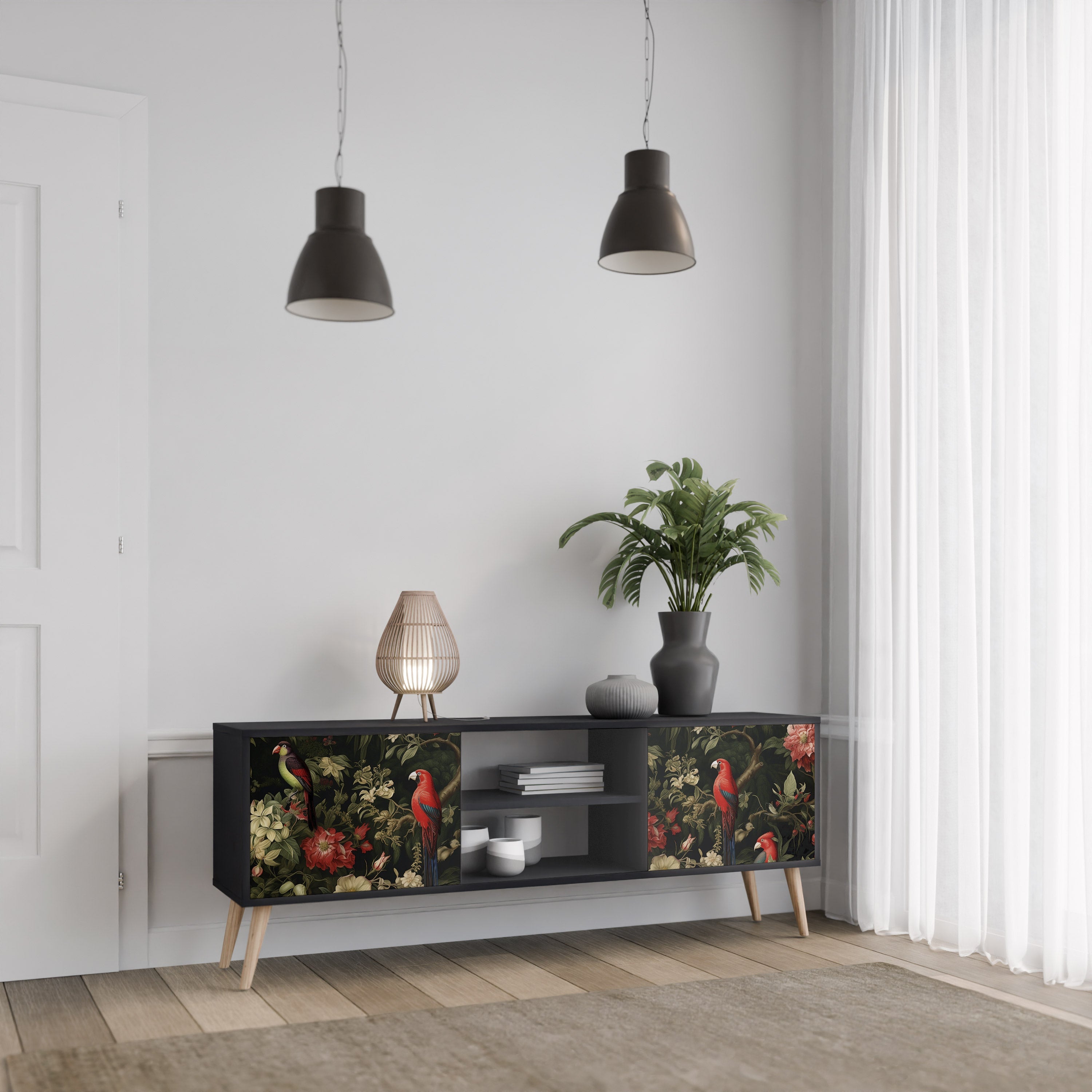 AVIAN GREENERY TV-Lowboard mit 2 Türen in Schwarz